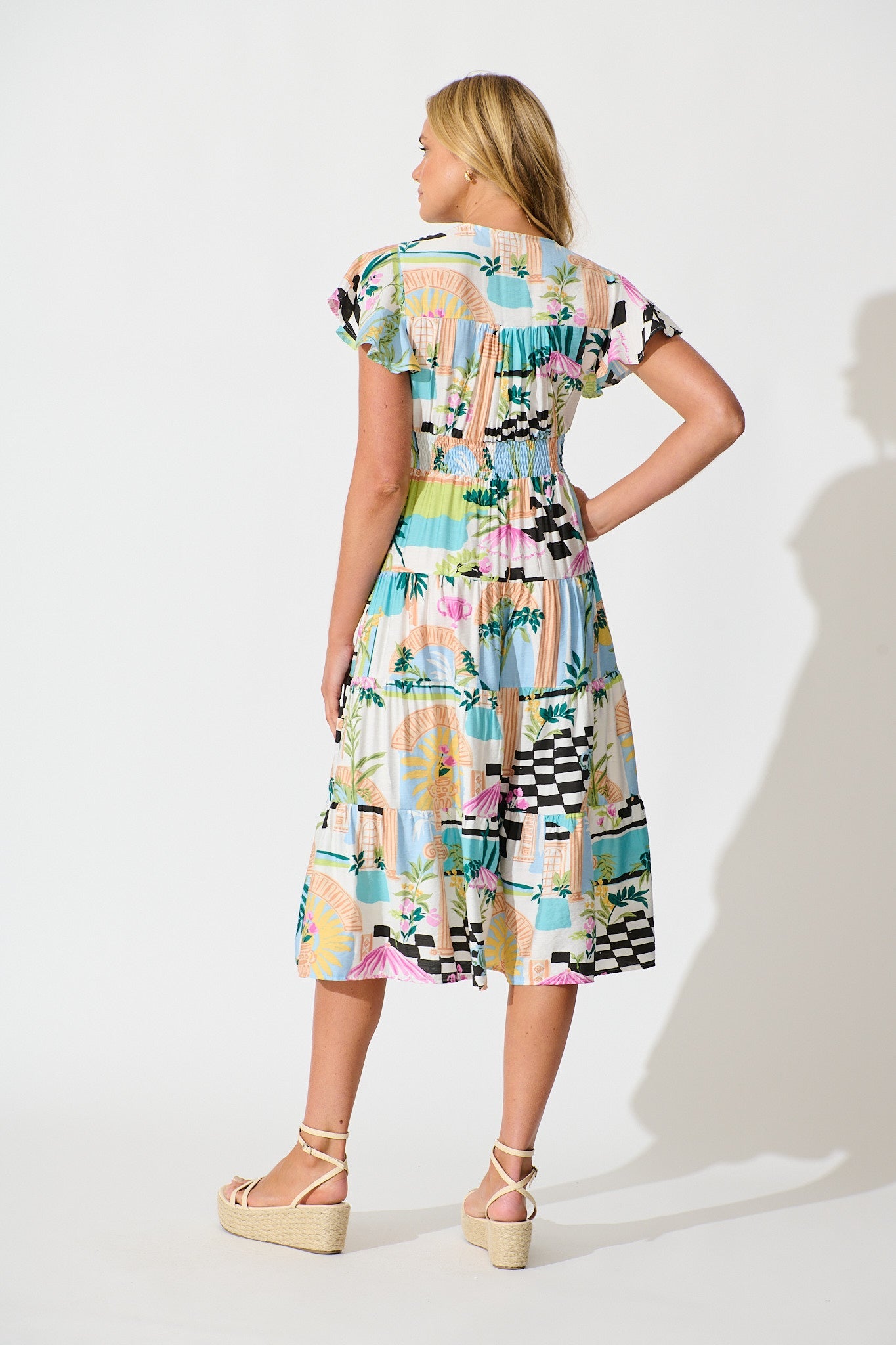 Lively Midi Dress in White Multi Print