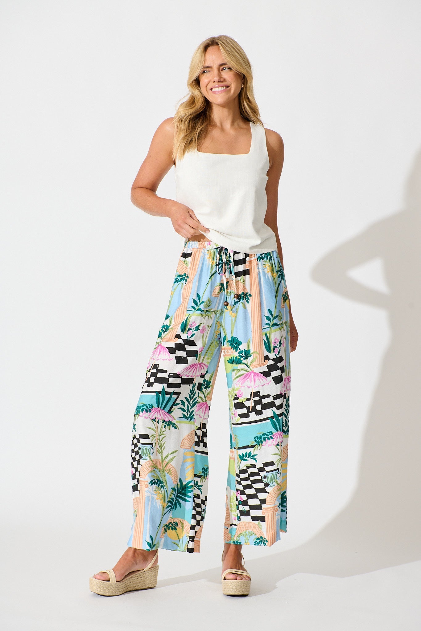 Romeo Pant in White Multi Print
