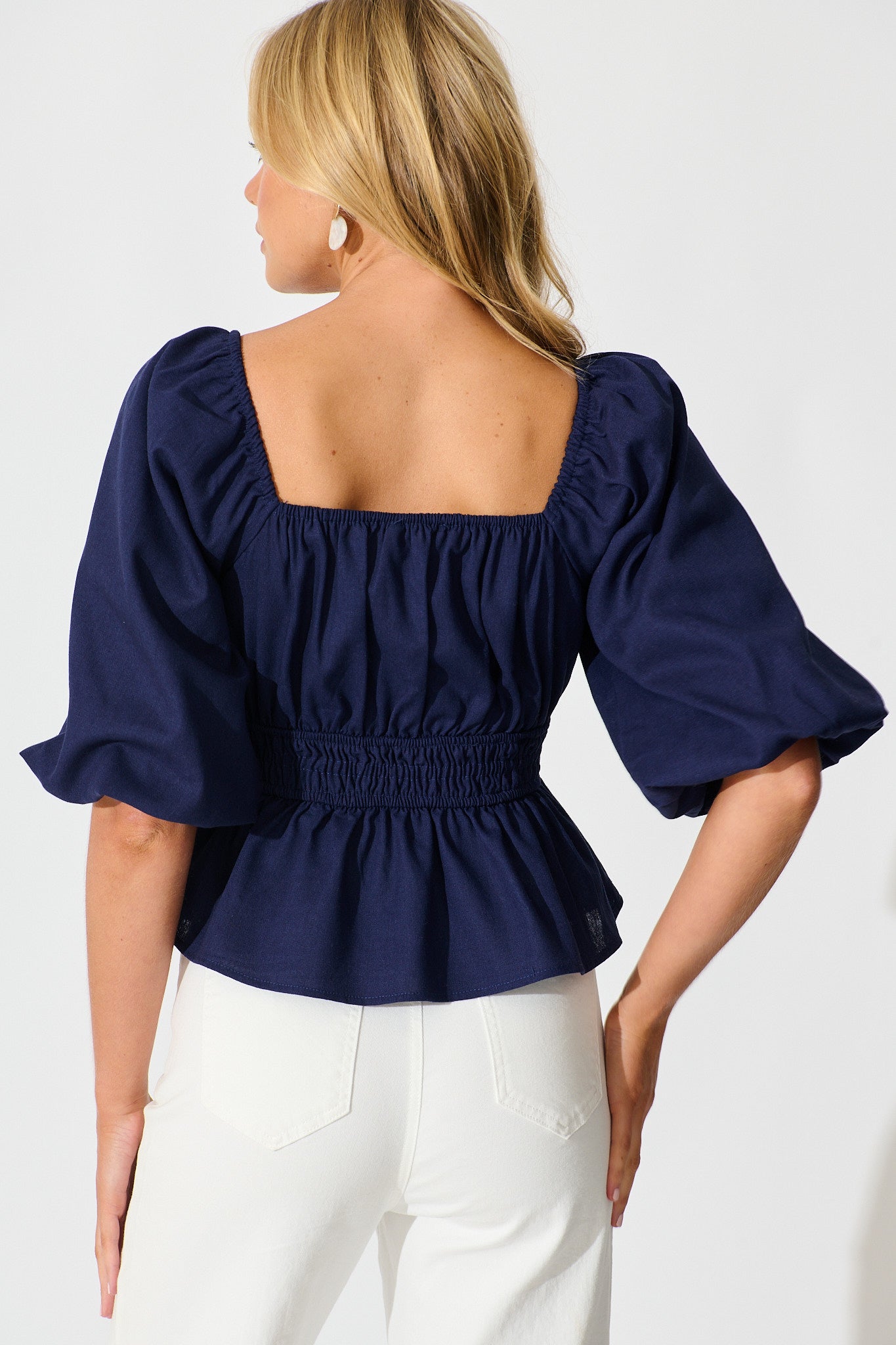 Rosella Top in Navy Linen Blend
