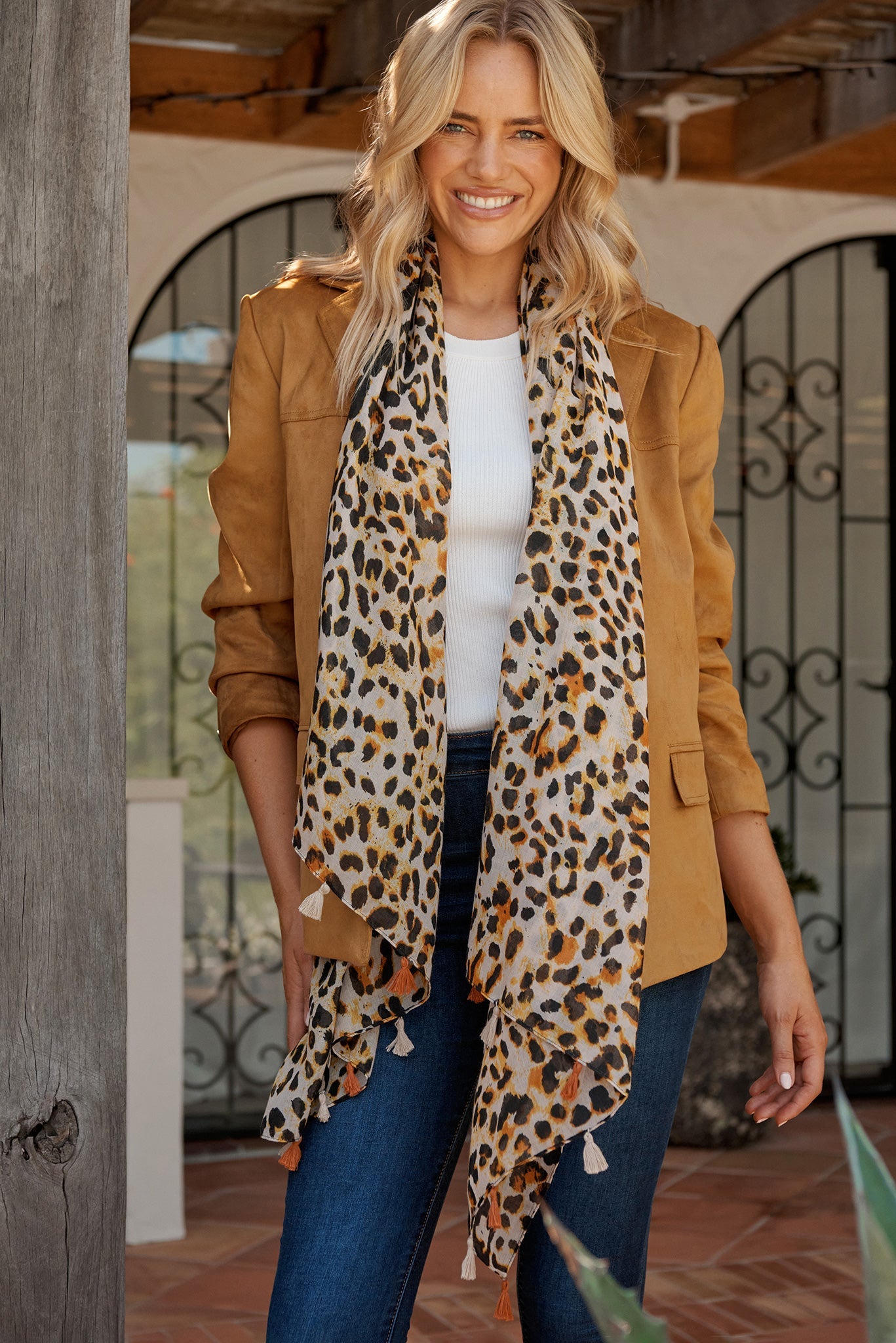 Wild Side Scarf in Leopard with Tassels