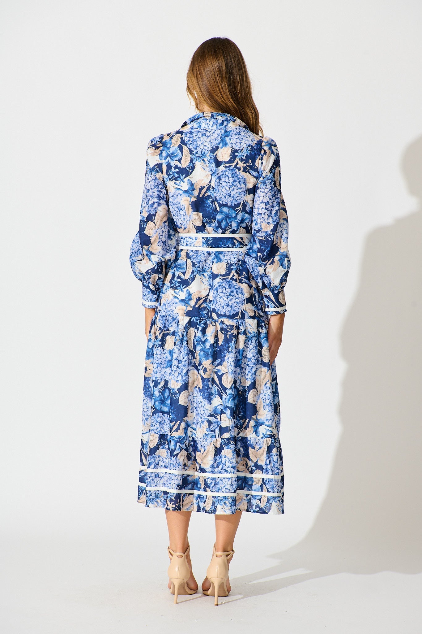 Nerina Maxi Shirt Dress in Navy Floral Linen Blend