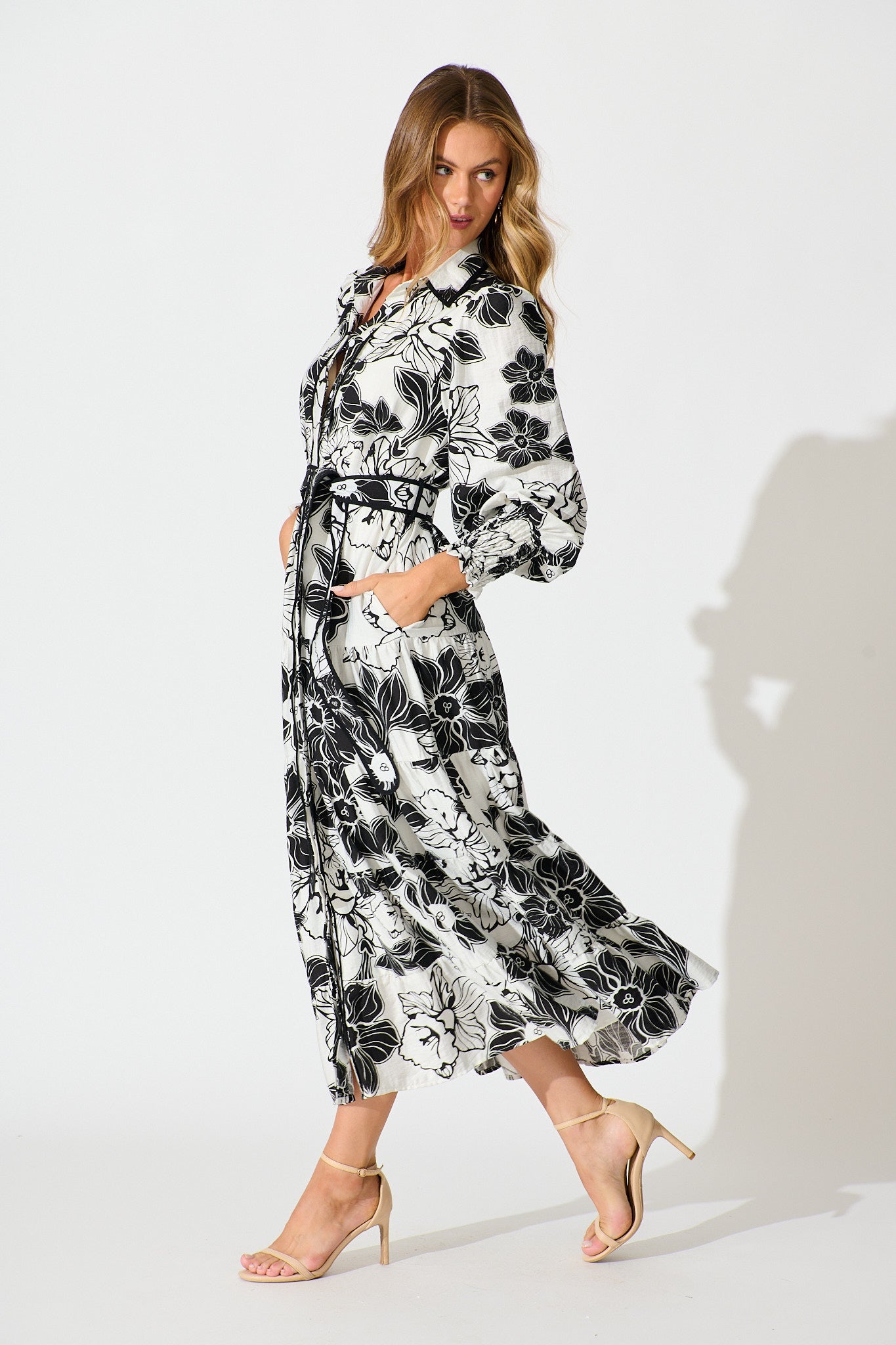 Sabrina Maxi Shirt Dress In Black Floral