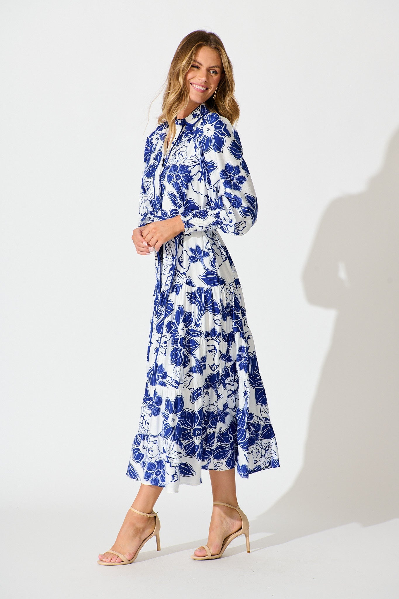 Sabrina Maxi Shirt Dress in Cobalt Floral