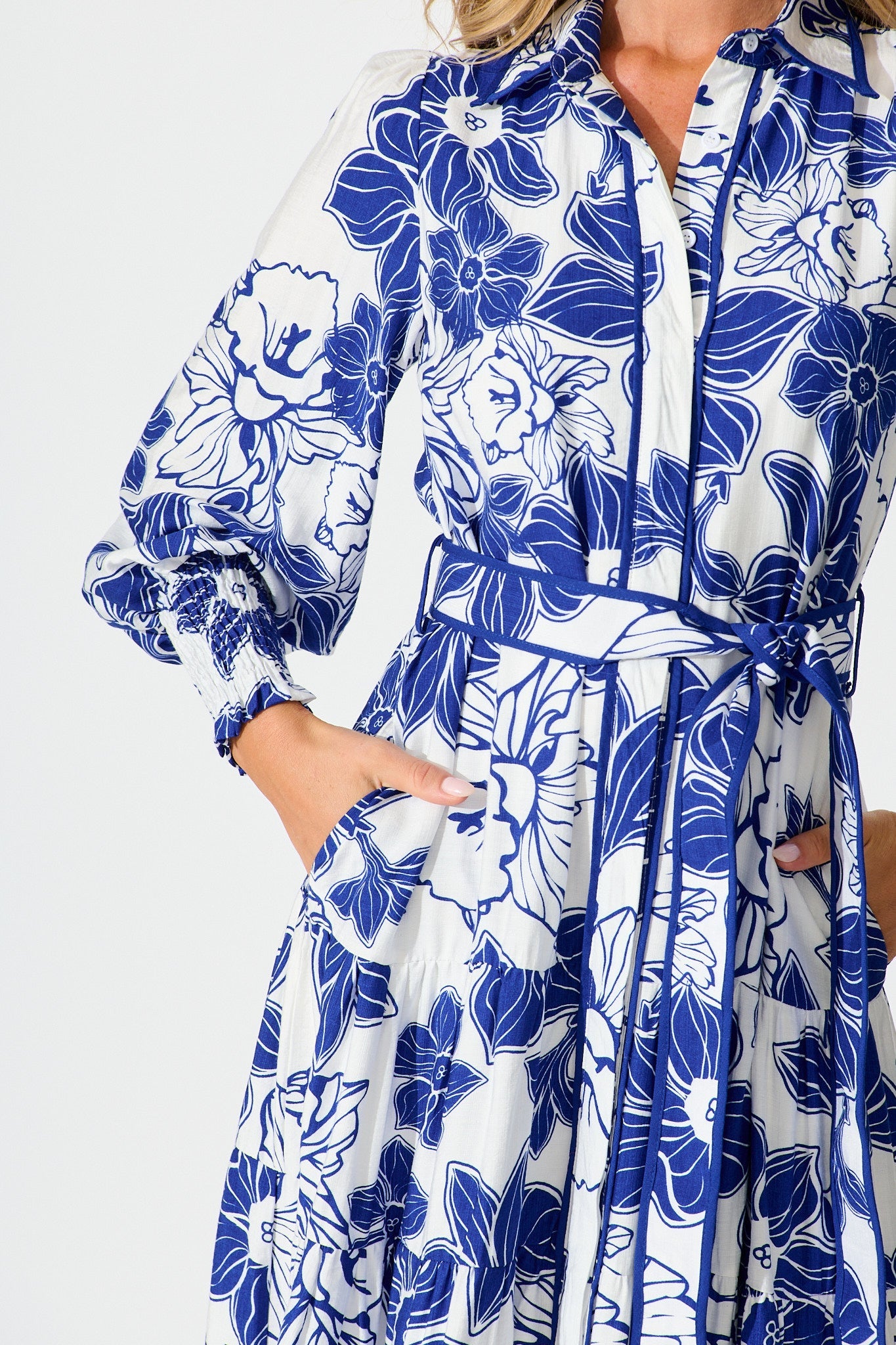 Sabrina Maxi Shirt Dress in Cobalt Floral