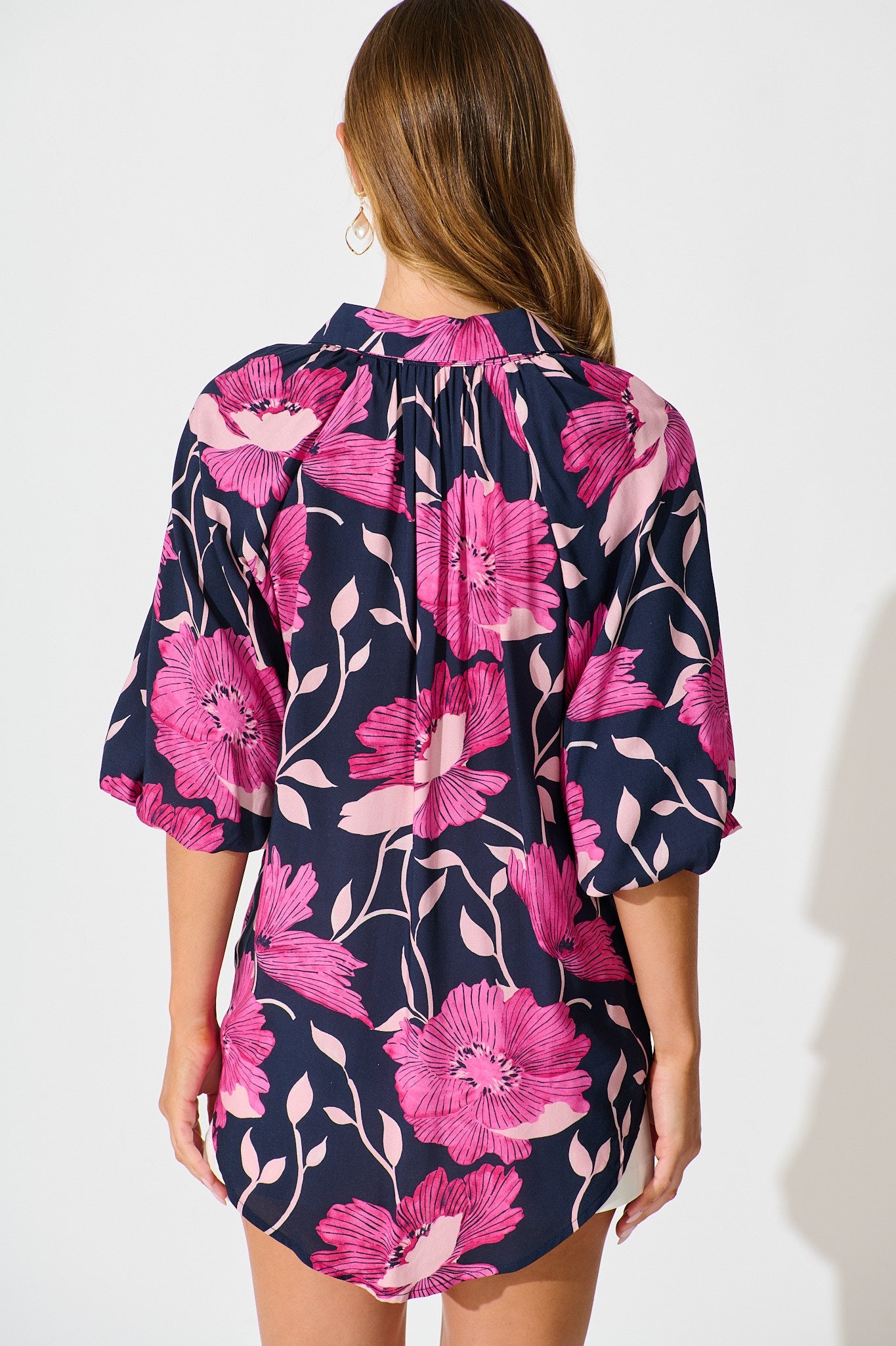 Anita Shirt In Navy with Pink Floral