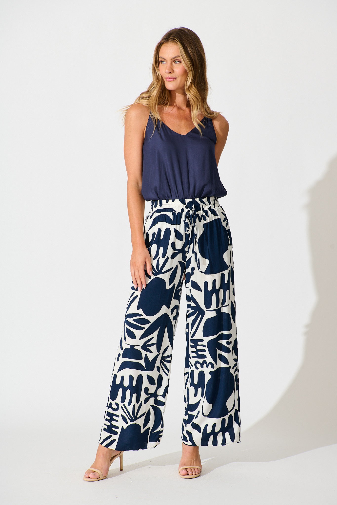 Nyla Pant in Navy and White Print