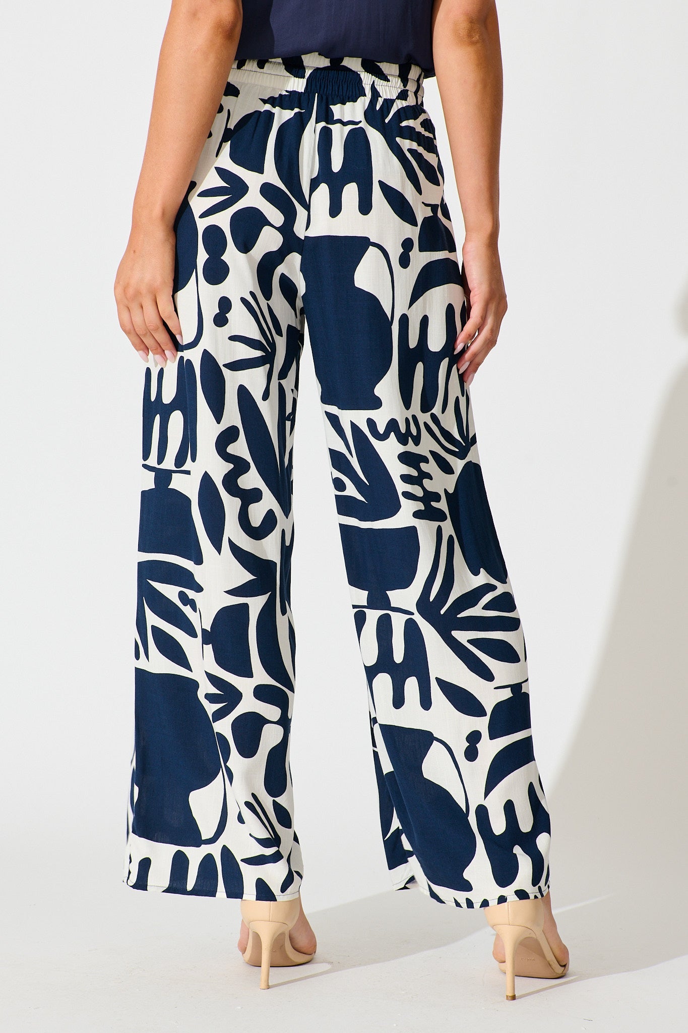 Nyla Pant in Navy and White Print