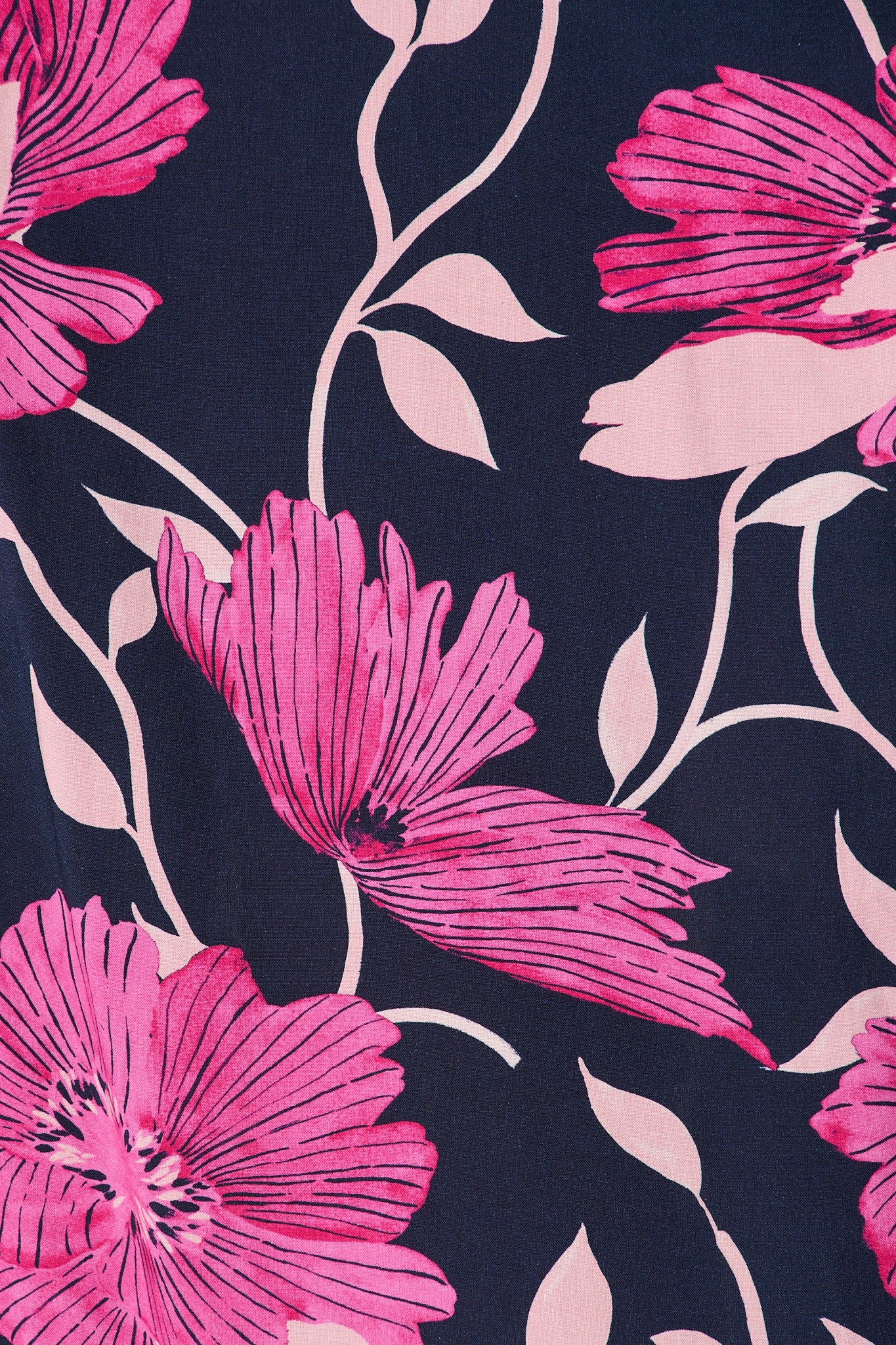 Sally Midi Shirt Dress In Navy with Pink Floral