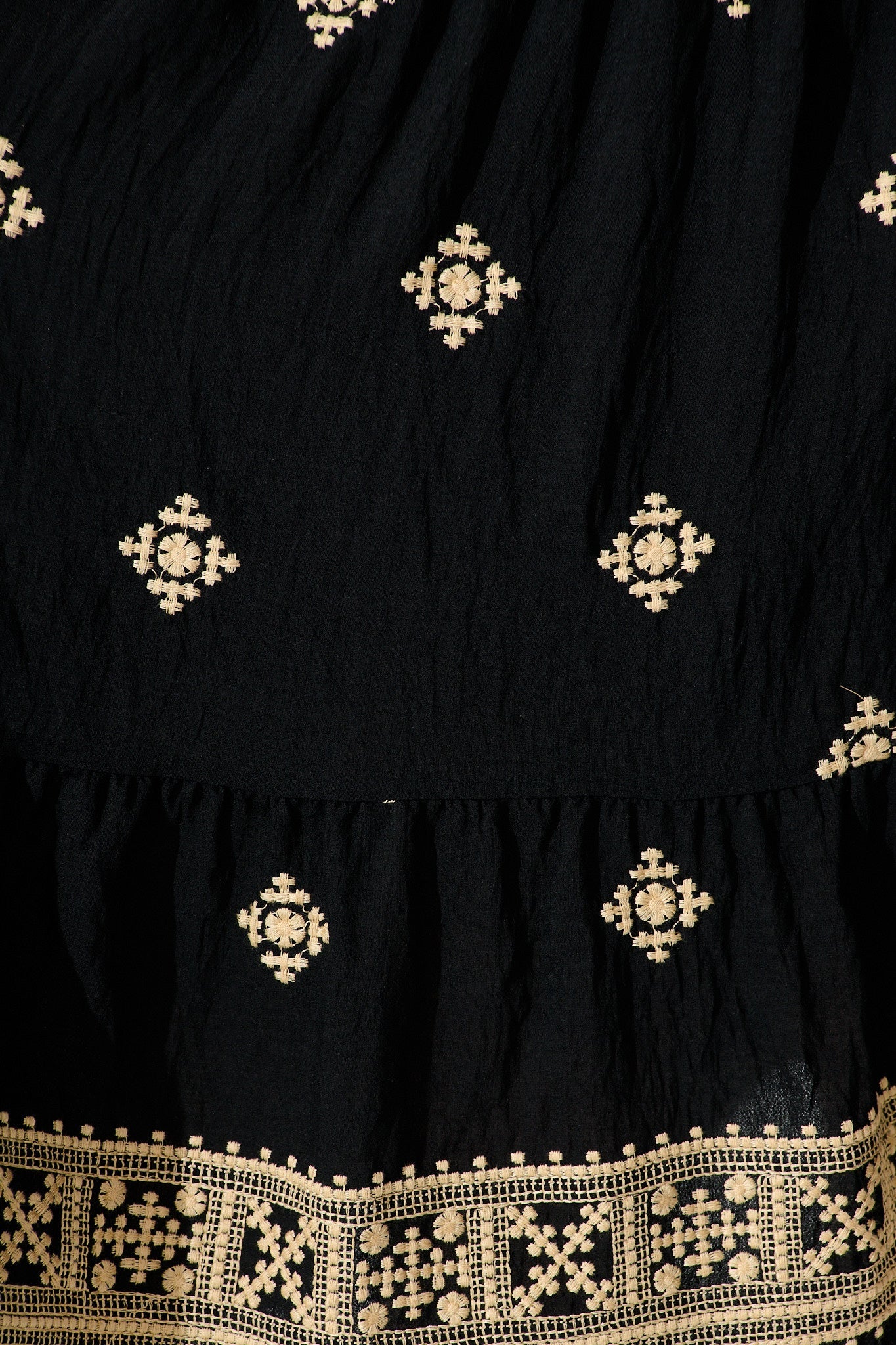 Lacie Midi Dress in Black with Beige Embroidery