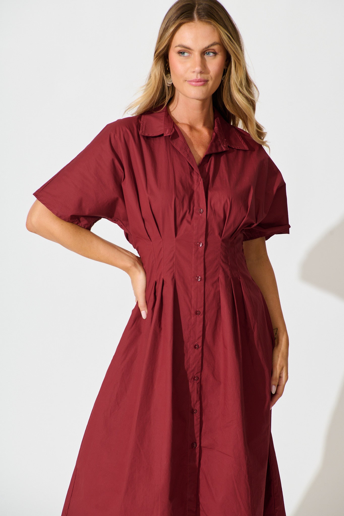 Alani Midi Shirt Dress in Wine Cotton