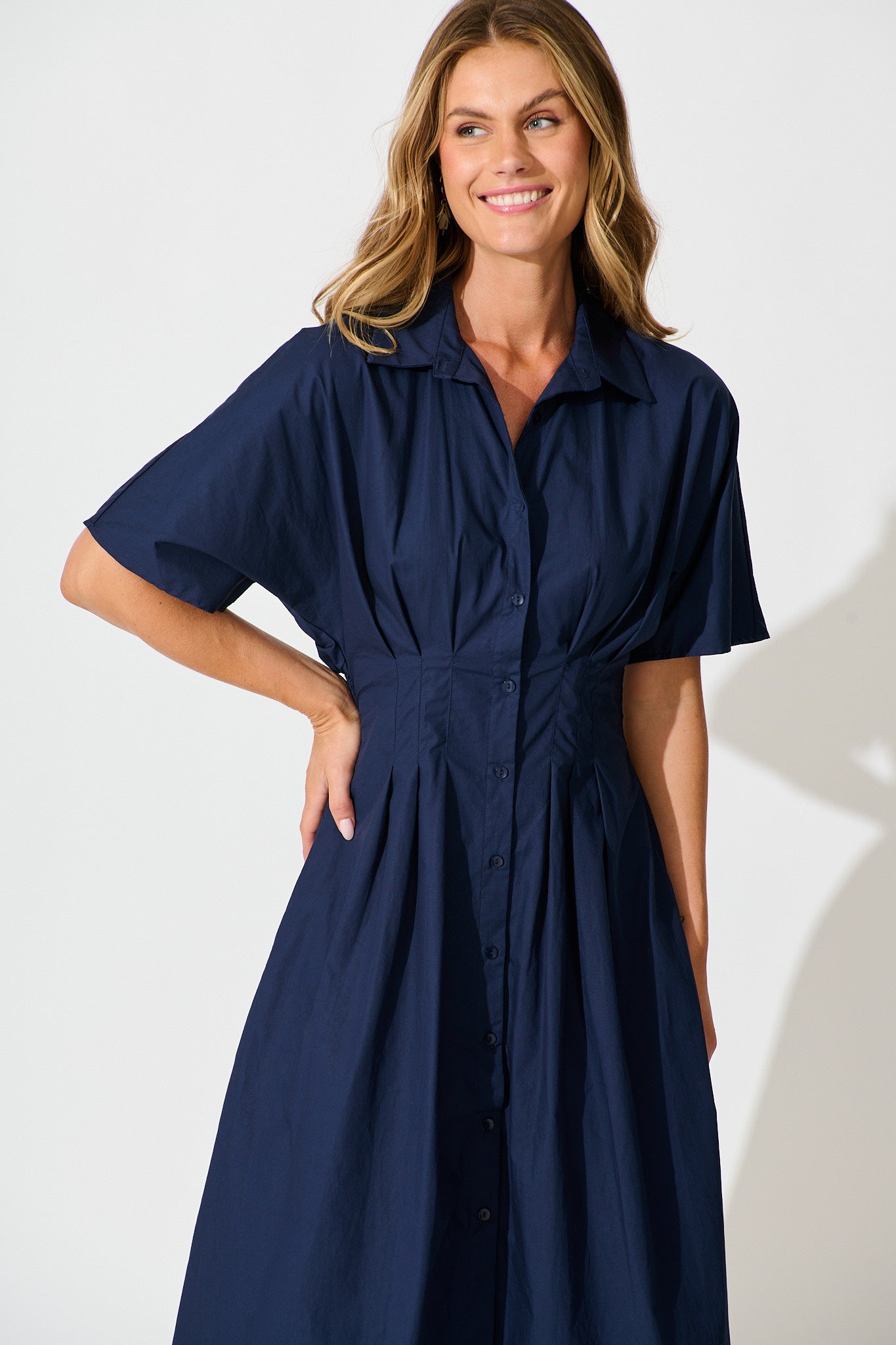 Alani Midi Shirt Dress in Navy Cotton