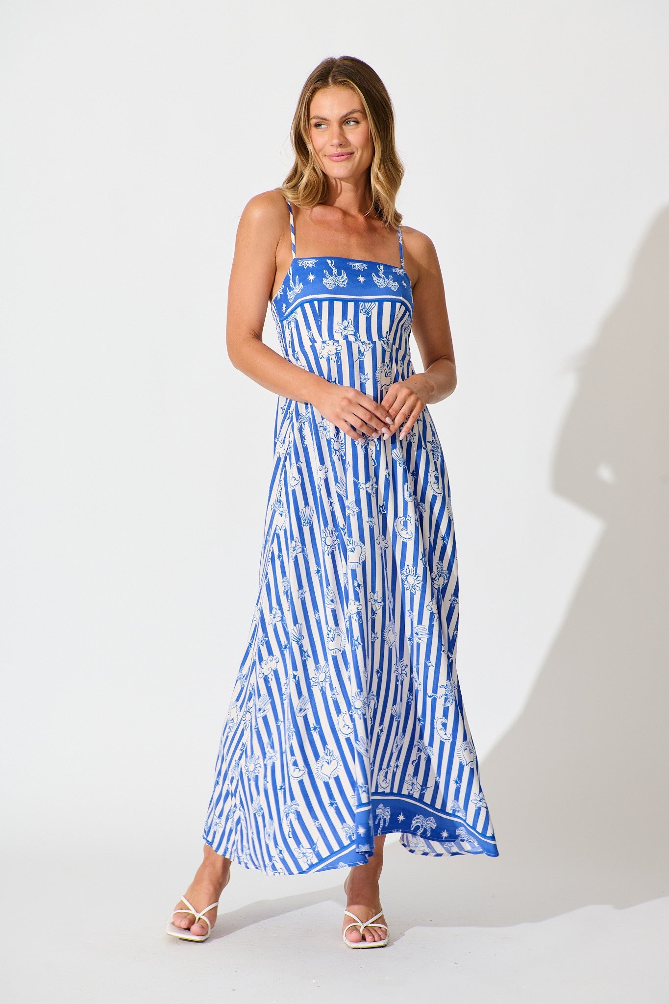 Willa Maxi Sundress in Blue and White Stripe Print