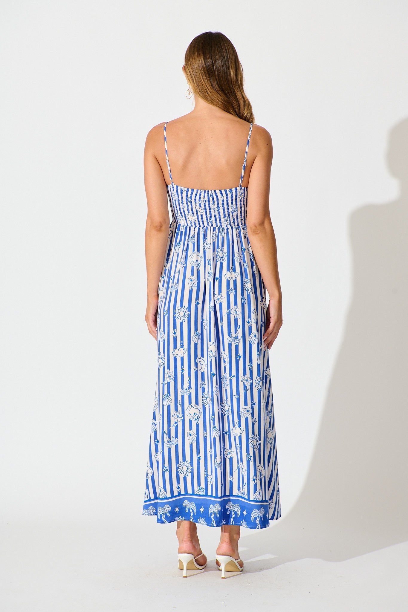 Willa Maxi Sundress in Blue and White Stripe Print