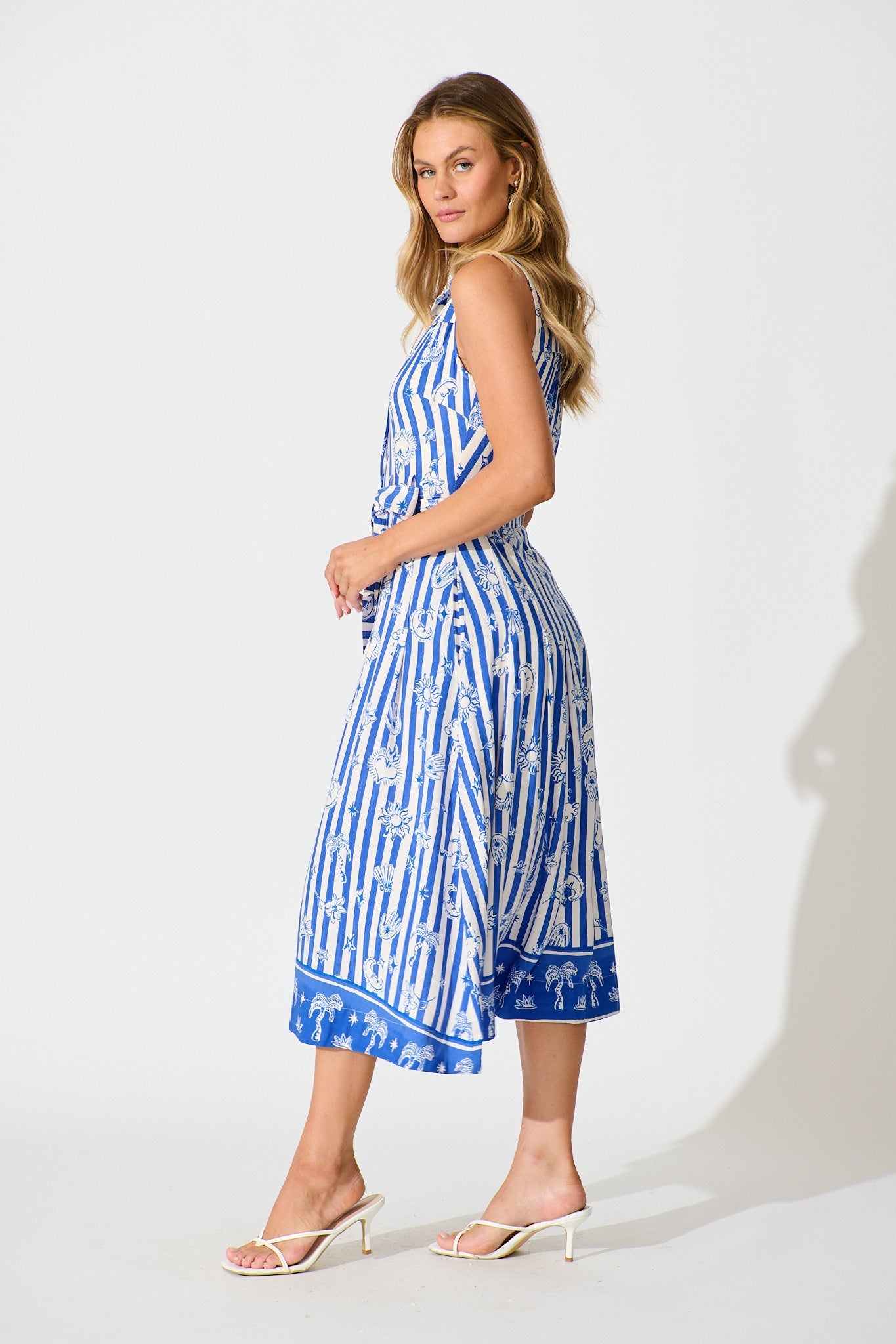 Eden Midi Shirt Dress in Blue and White Stripe Print