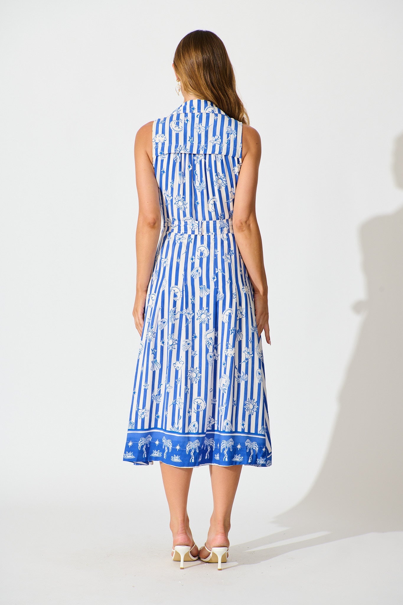 Eden Midi Shirt Dress in Blue and White Stripe Print