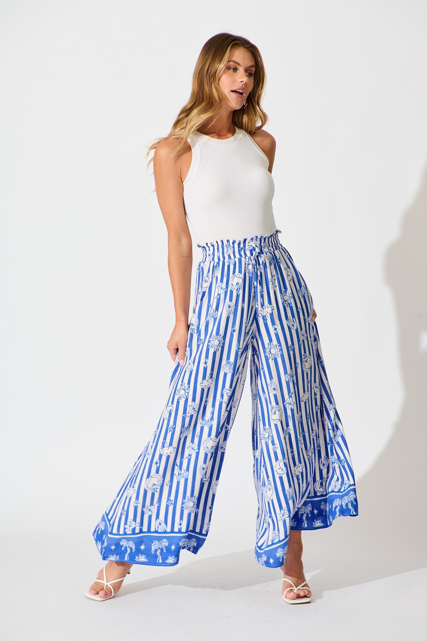 Mariah Pant in Blue and White Stripe Print