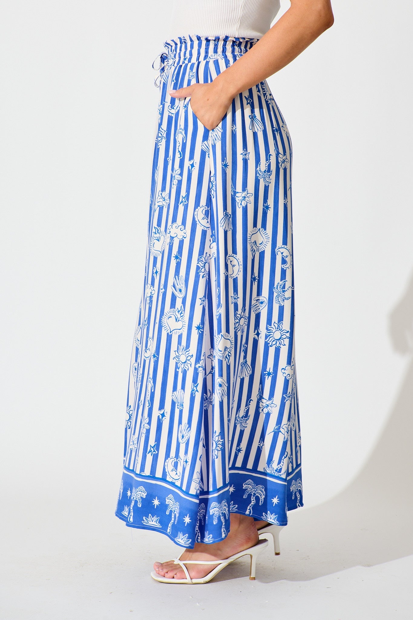 Mariah Pant in Blue and White Stripe Print