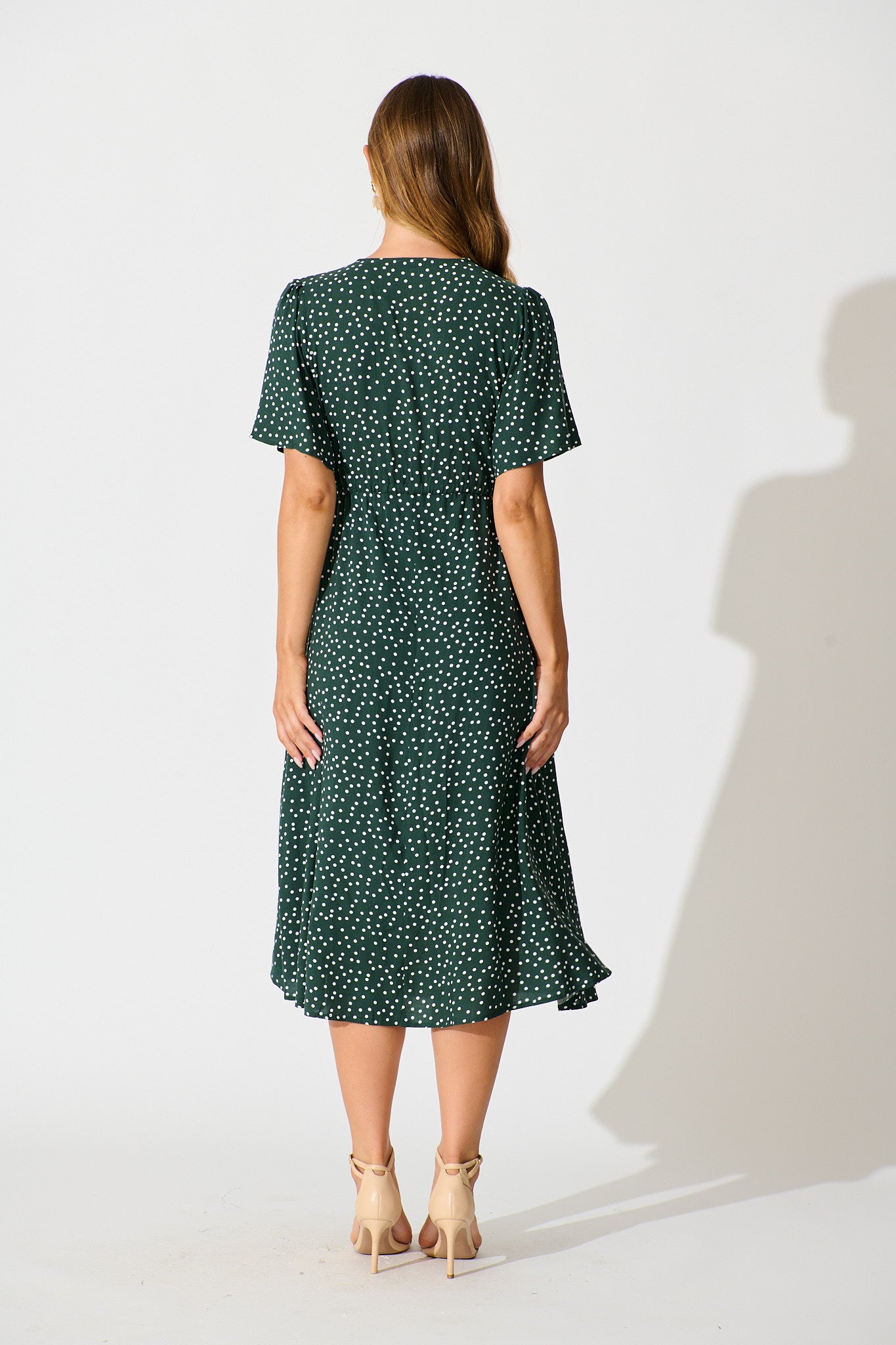 Melody Midi Dress In Emerald With White Spot