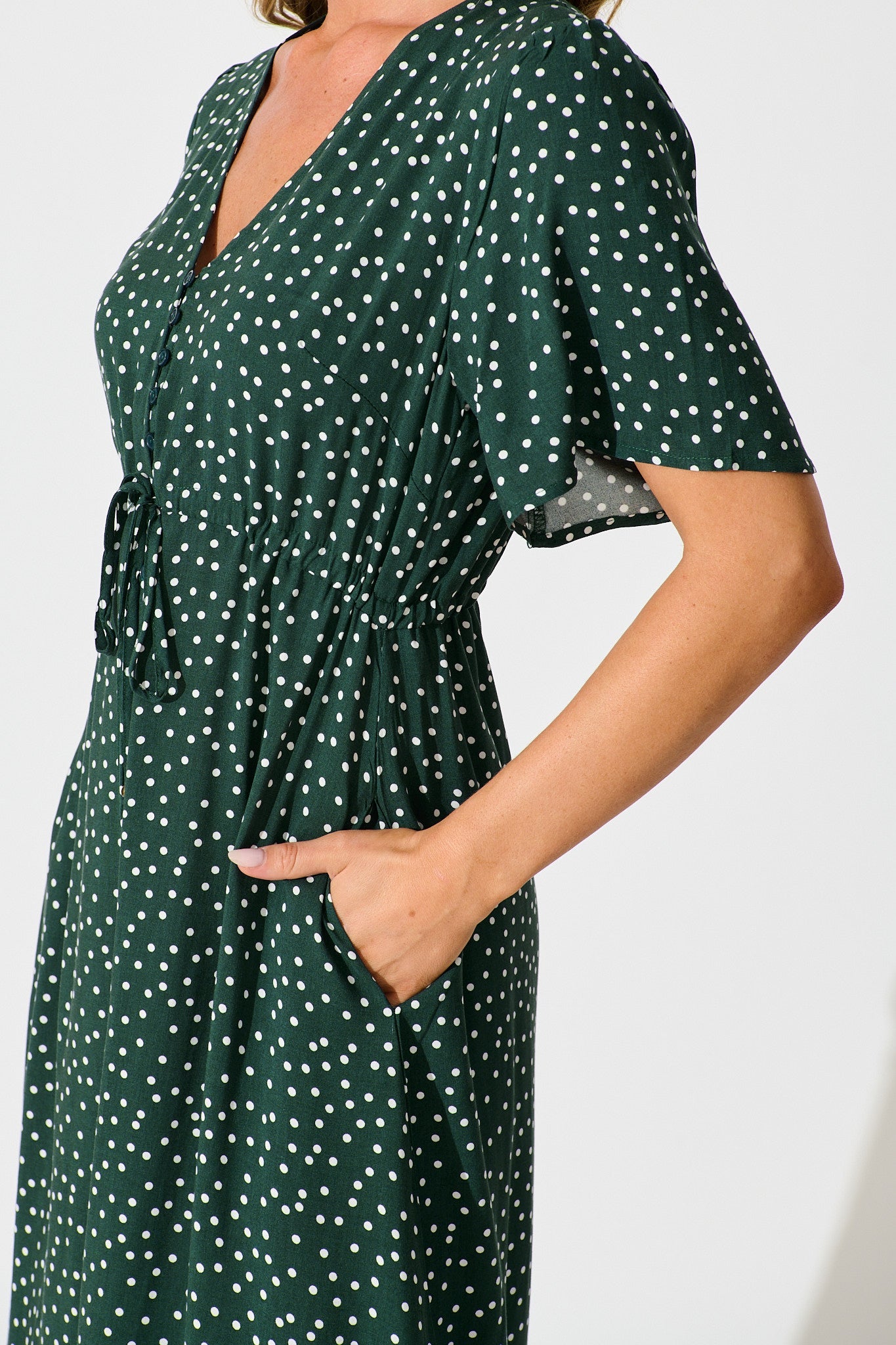 Melody Midi Dress In Emerald With White Spot