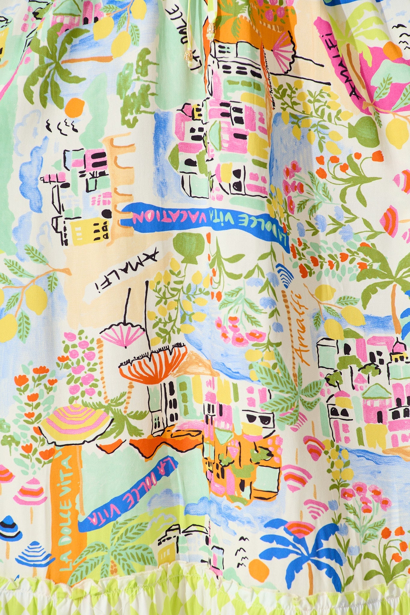 Coverdale Maxi Dress in White With Bright Multi Border Print