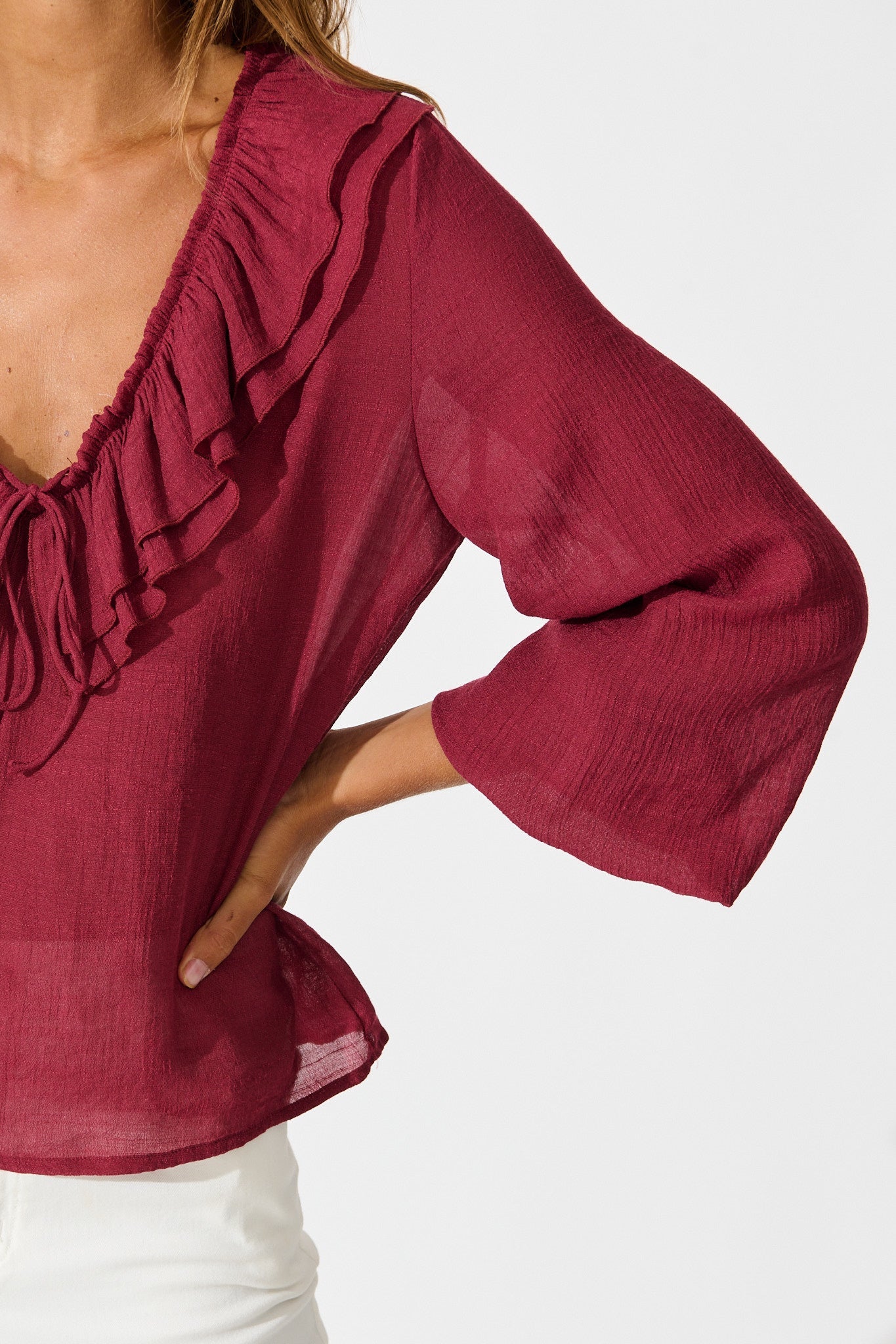 Ariella Top in Wine Cotton Blend