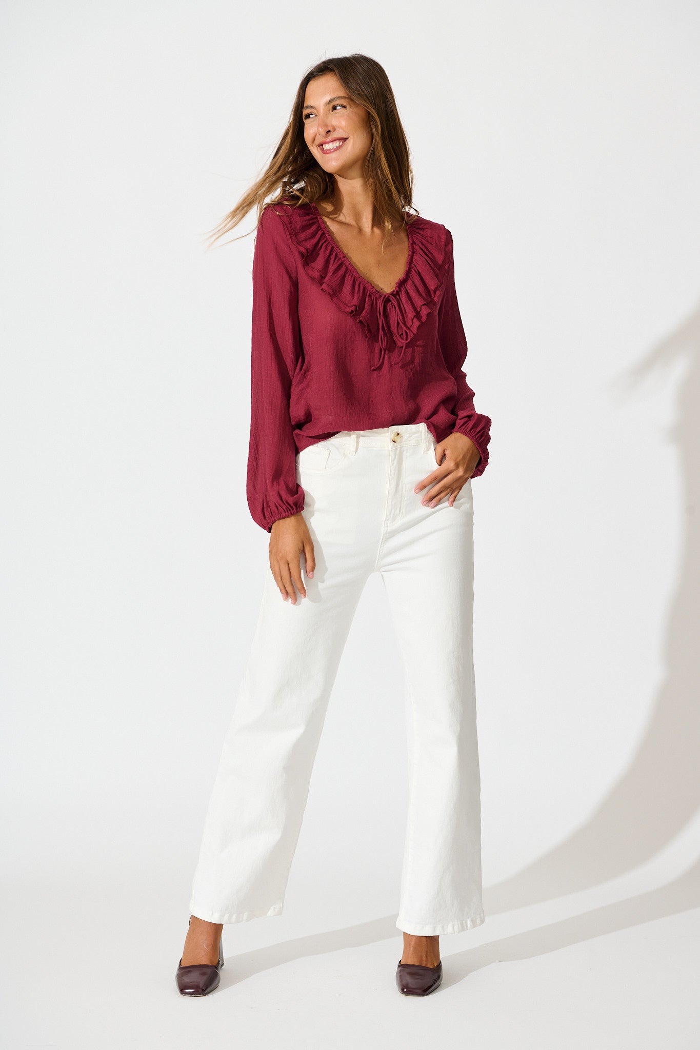 Ariella Top in Wine Cotton Blend