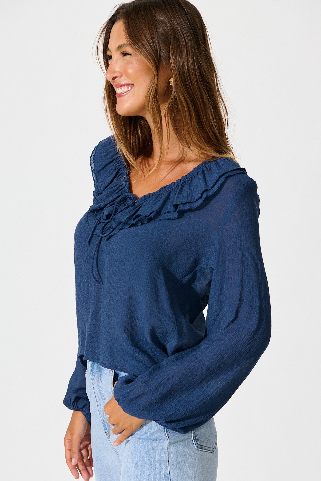 Ariella Top in Navy Cotton Blend