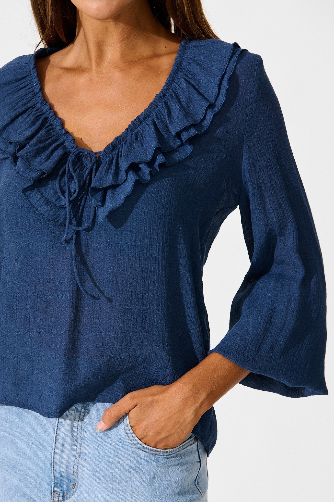 Ariella Top in Navy Cotton Blend