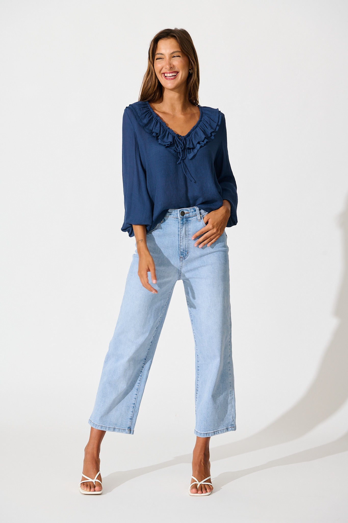 Ariella Top in Navy Cotton Blend