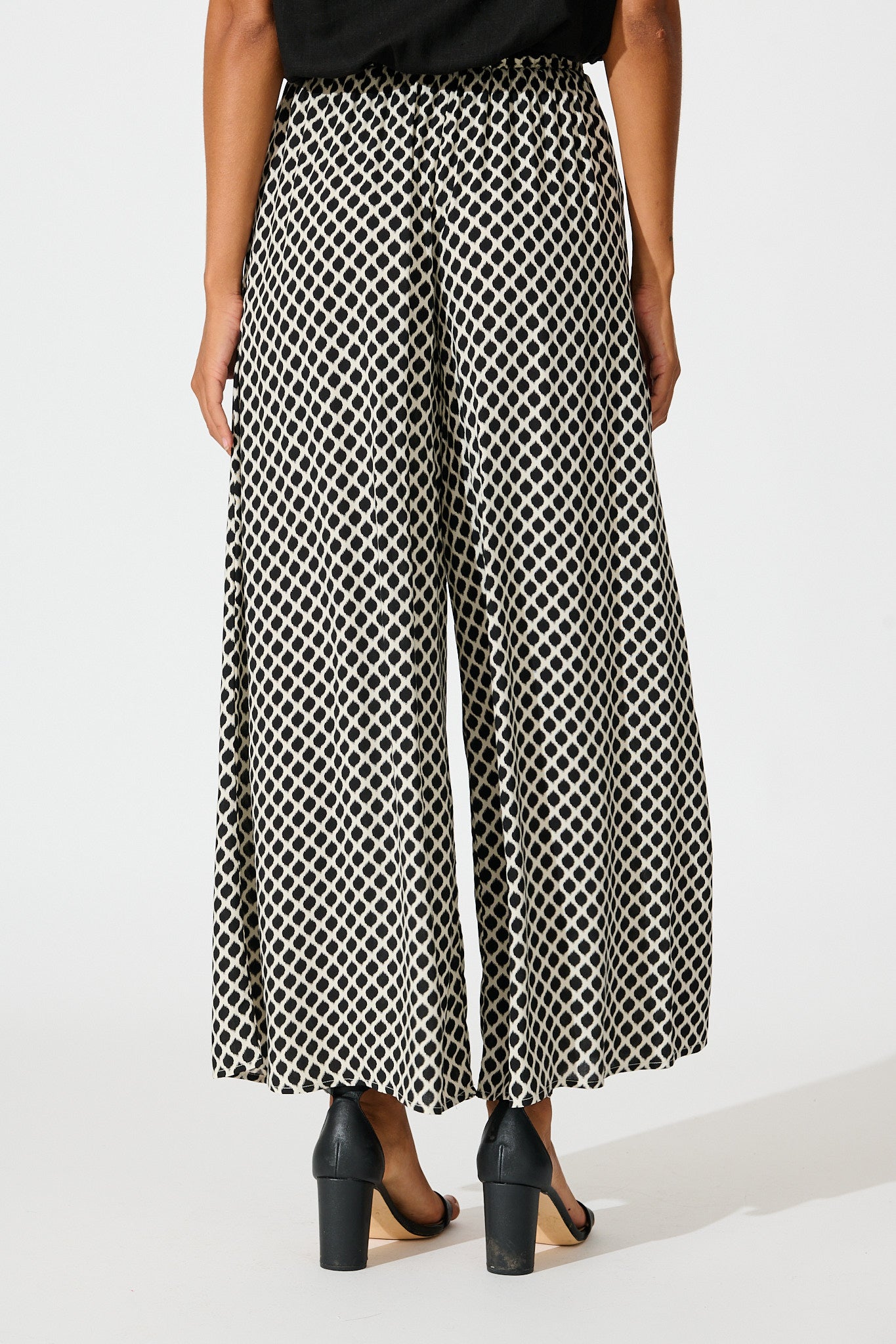 Goldie Wide Leg Pant in Black and Cream Geometric Print