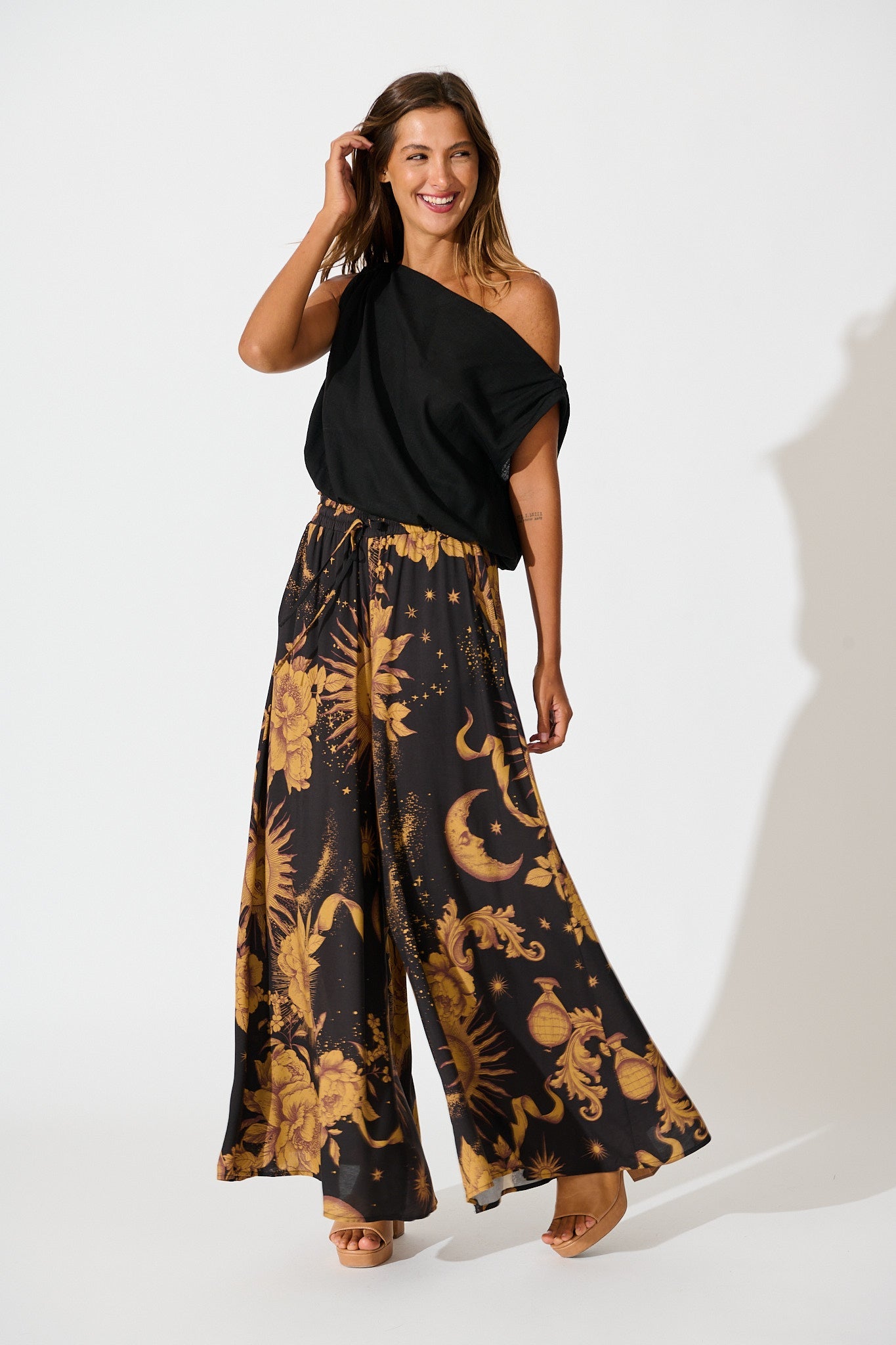 Mariah Pant in Black with Mustard Print