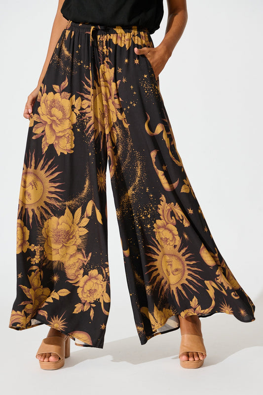 Mariah Pant in Black with Mustard Print