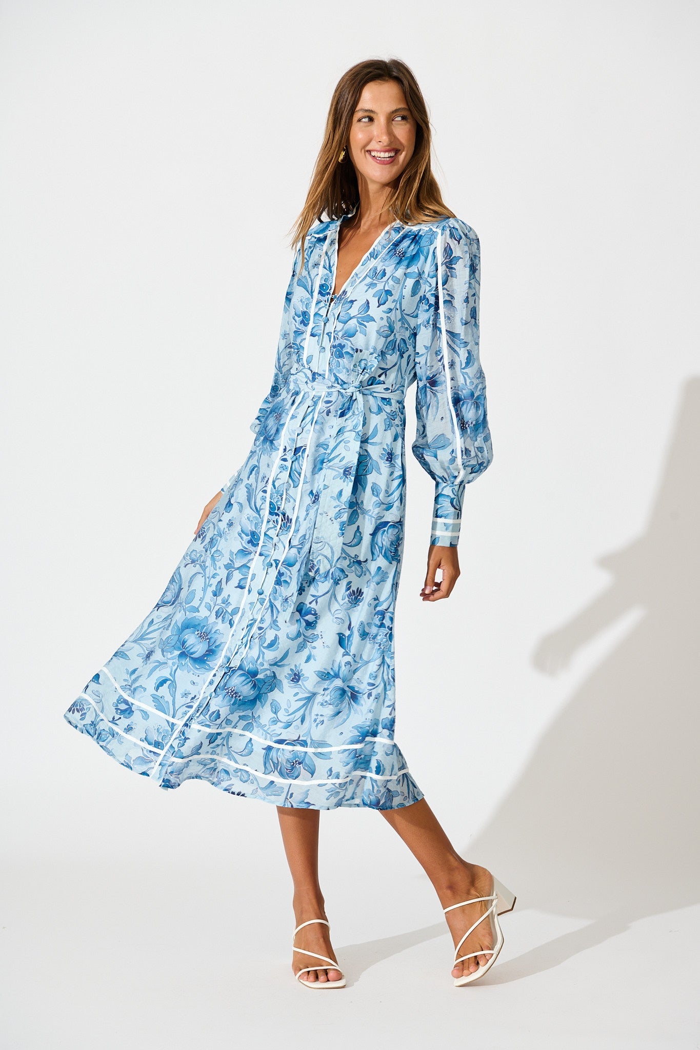 Darlington Midi Dress in Blue Floral