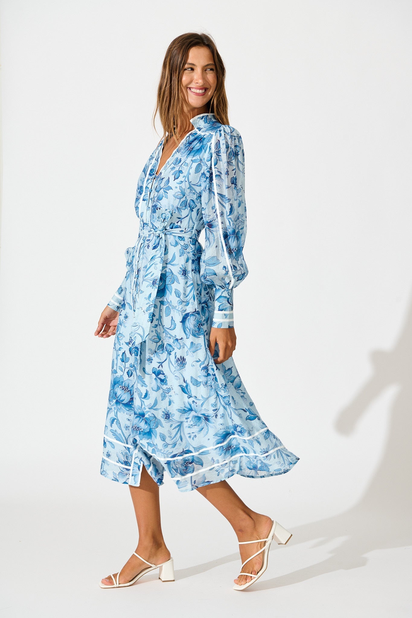 Darlington Midi Dress in Blue Floral