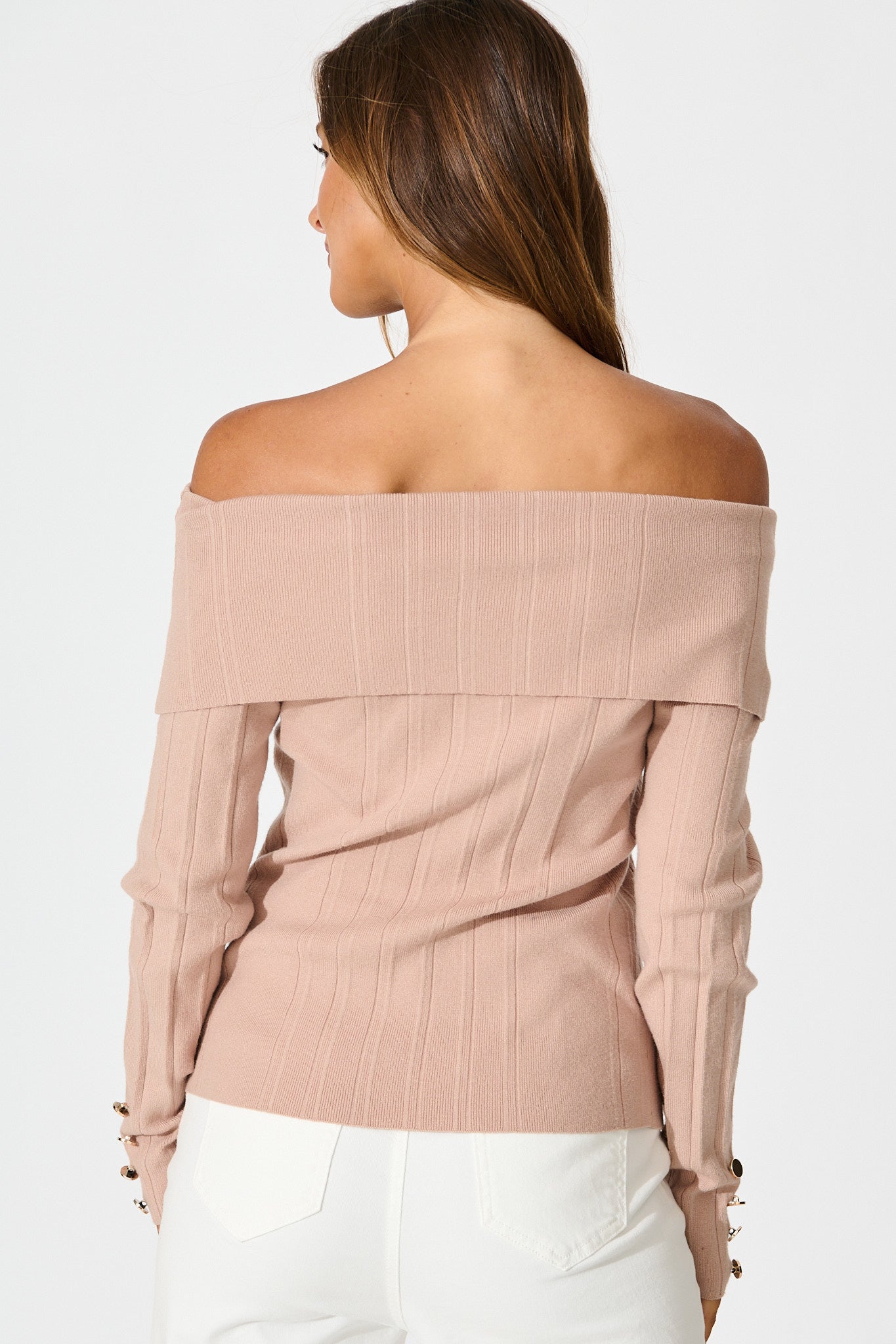 Solar Bardot Knit Top in Toffee Wool Blend