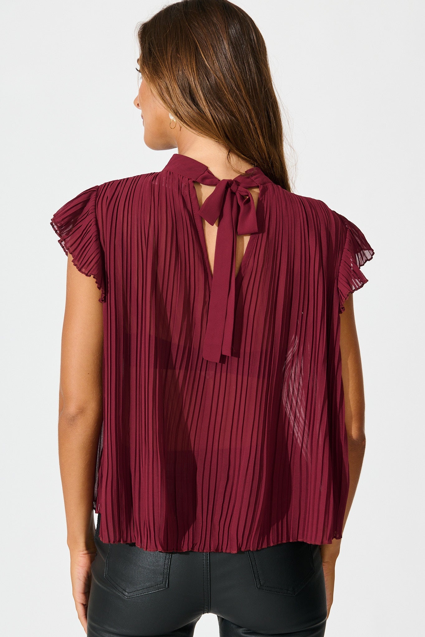 Vada Top in Wine Pleated Chiffon