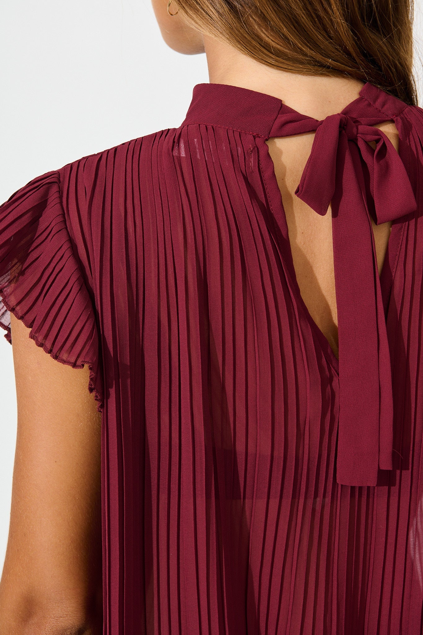 Vada Top in Wine Pleated Chiffon