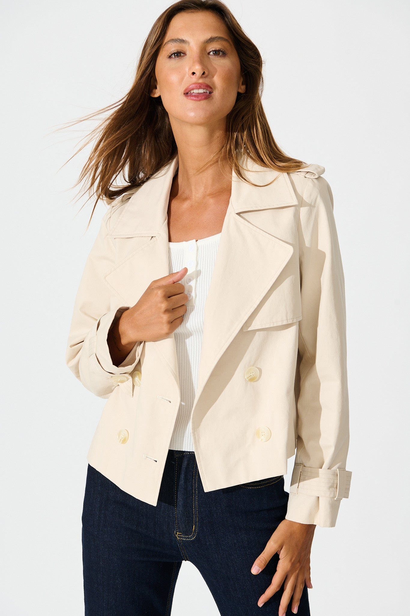 Savannah Trench Jacket in Sand Cotton