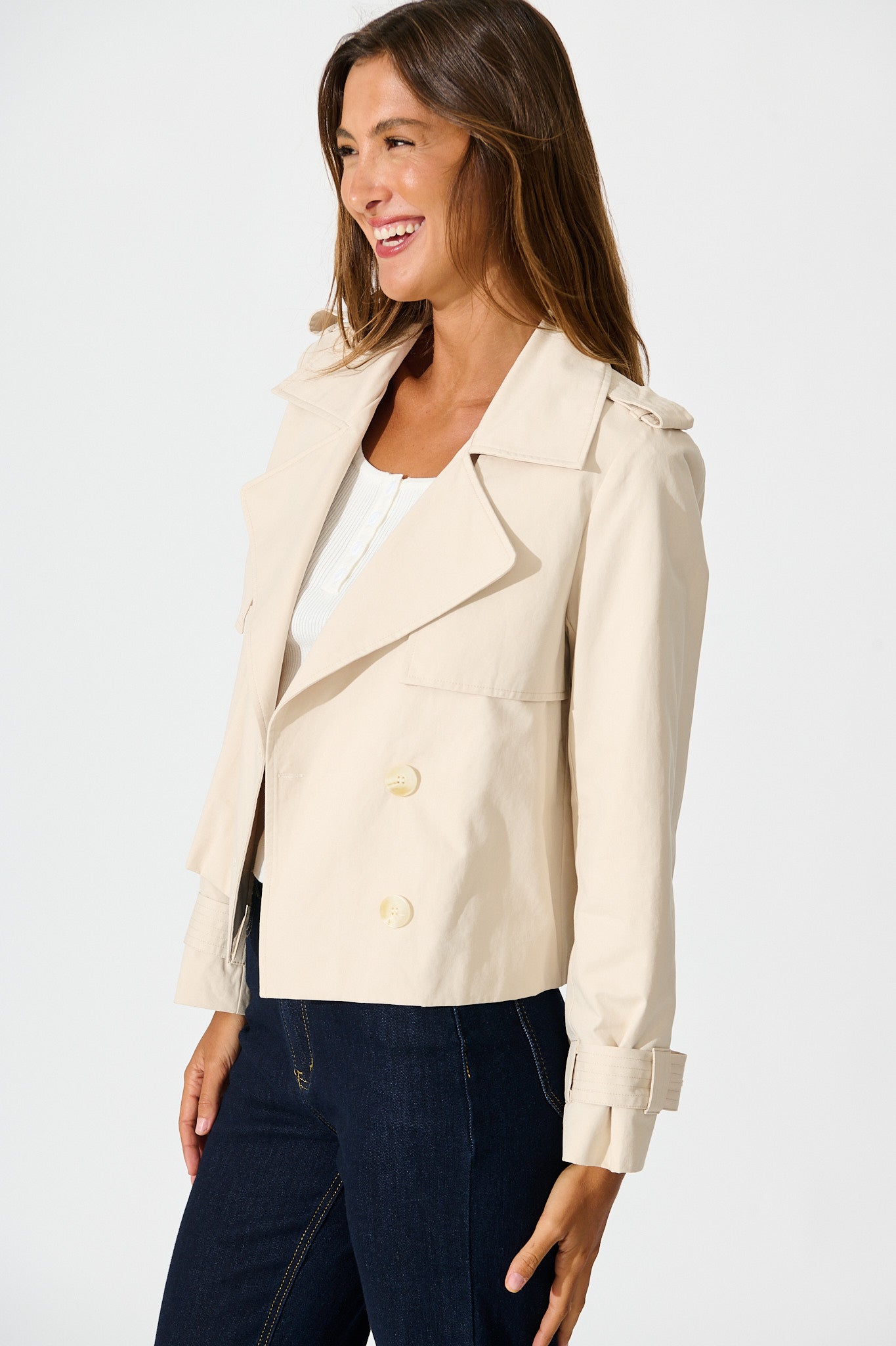 Savannah Trench Jacket in Sand Cotton