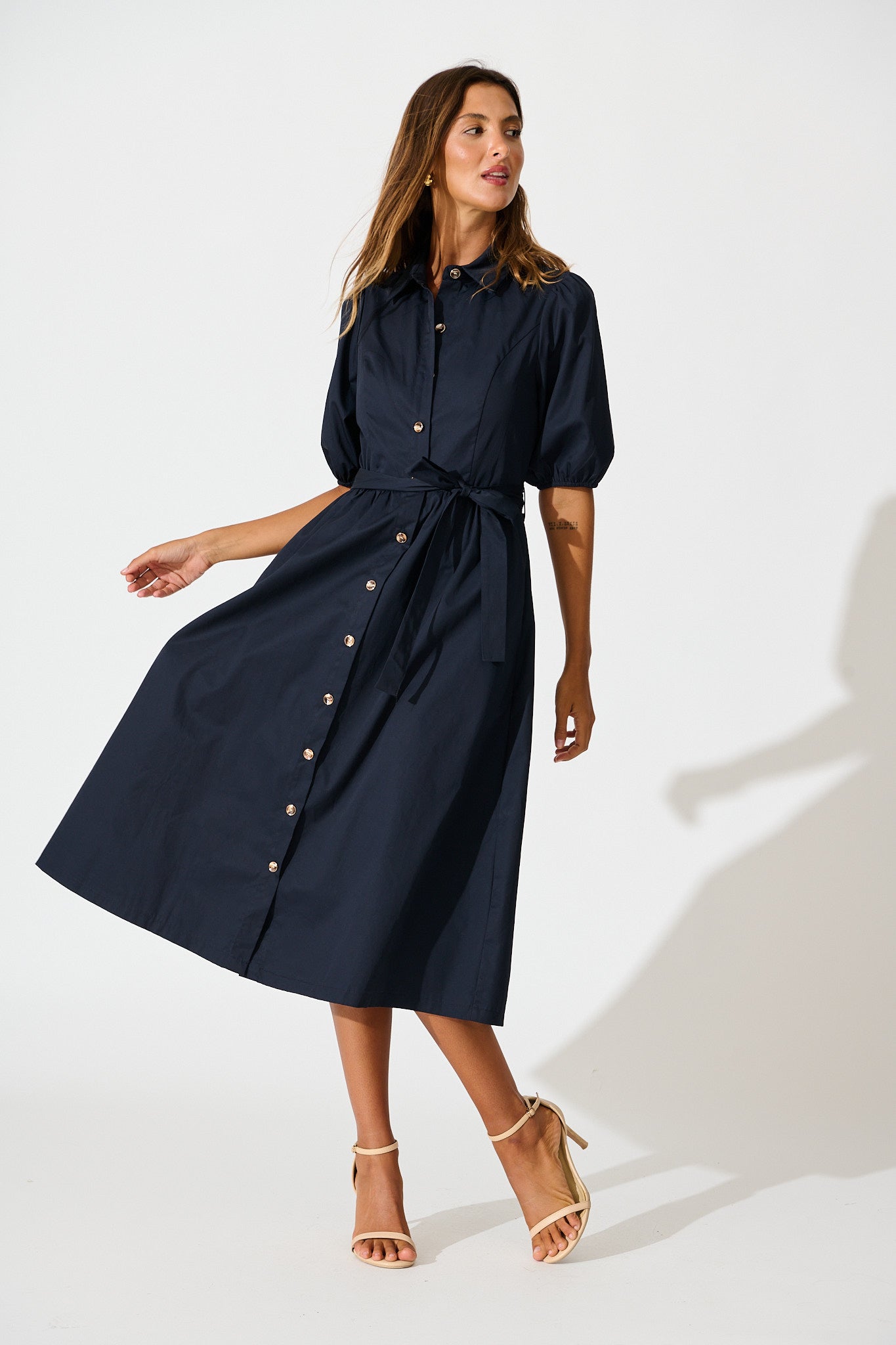 Adrienne Midi Shirt Dress in Navy Cotton