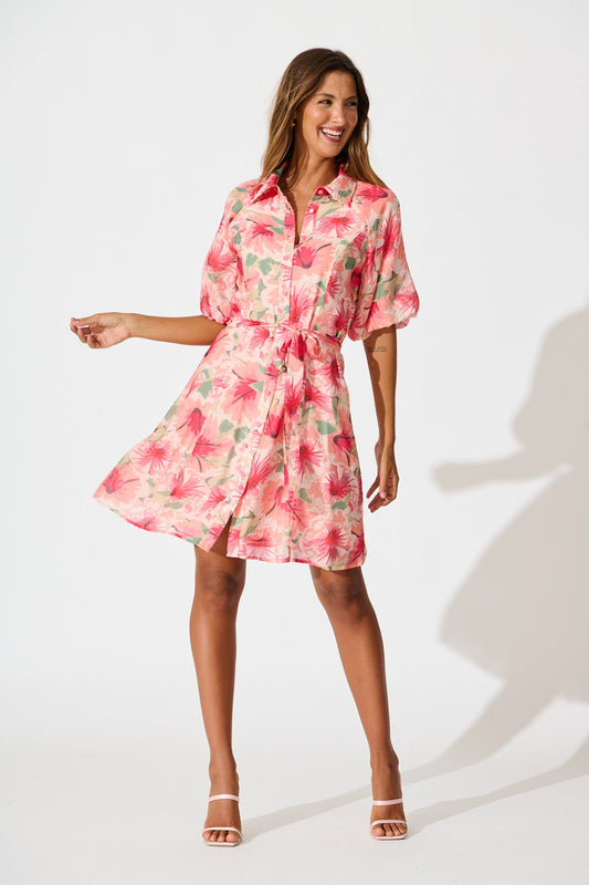 Jayla Shirt Dress in Tangerine Floral