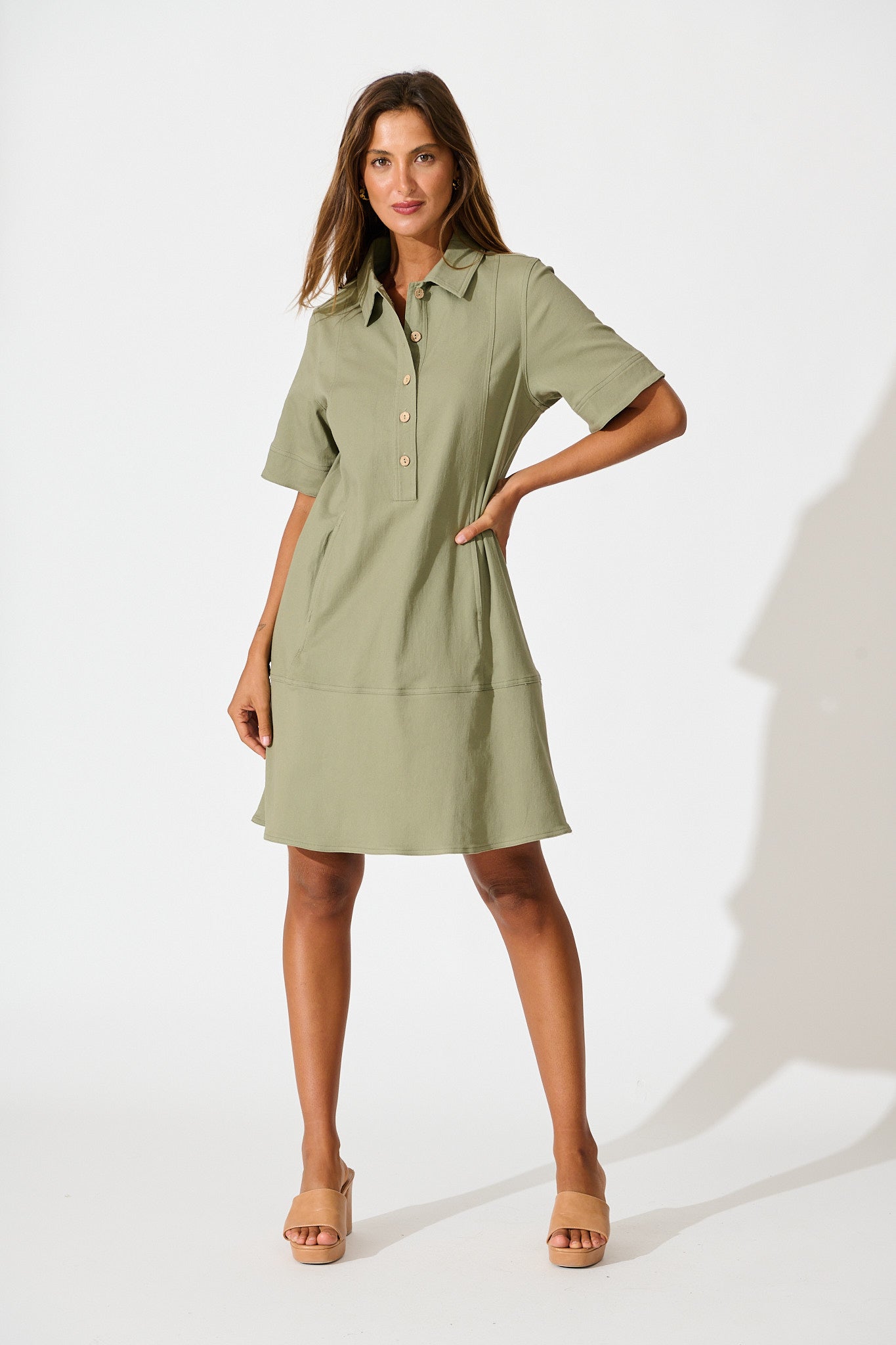 Arabella Dress in Khaki Cotton