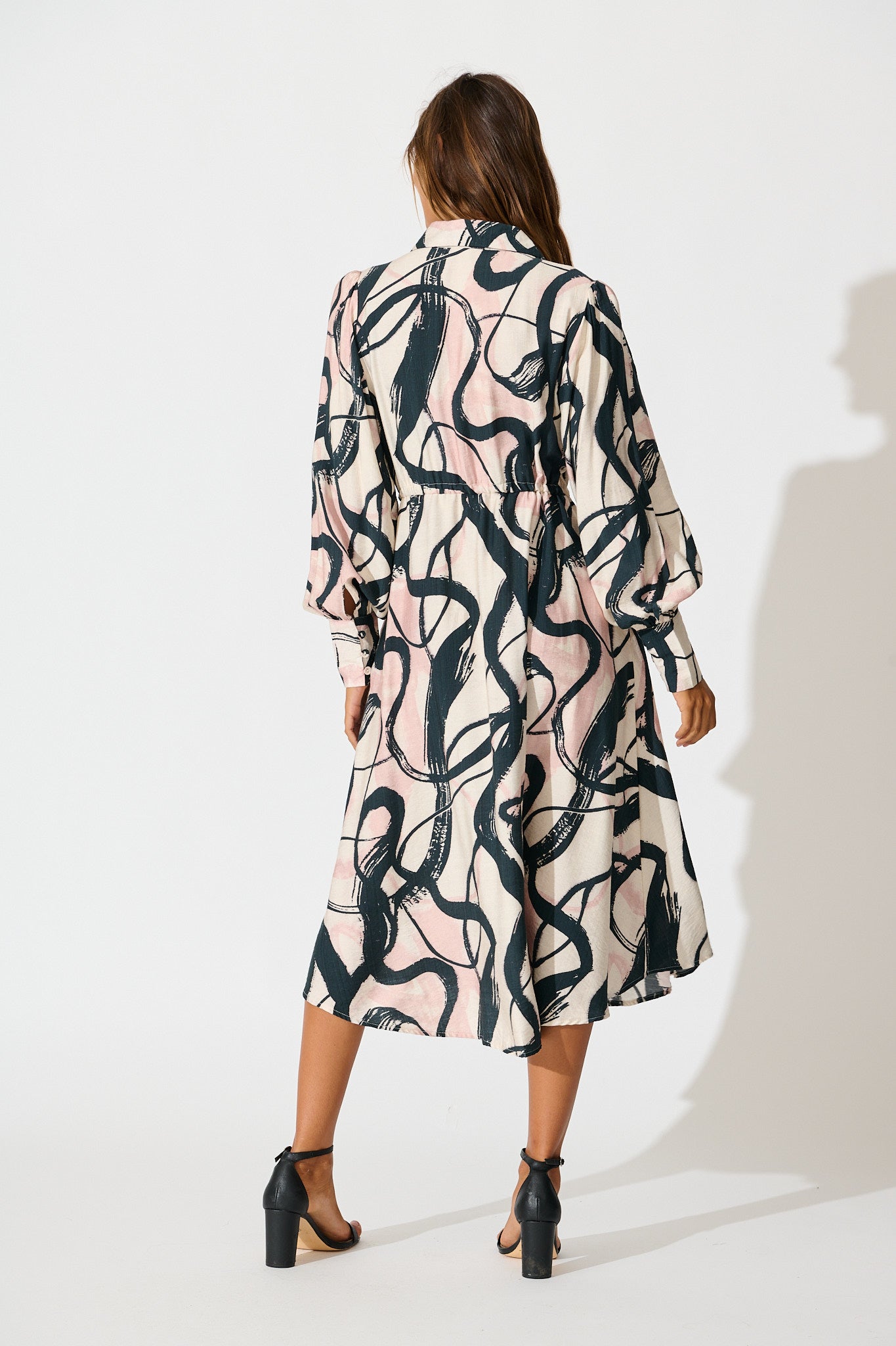 Impulse Midi Shirt Dress in Cream Multi Print