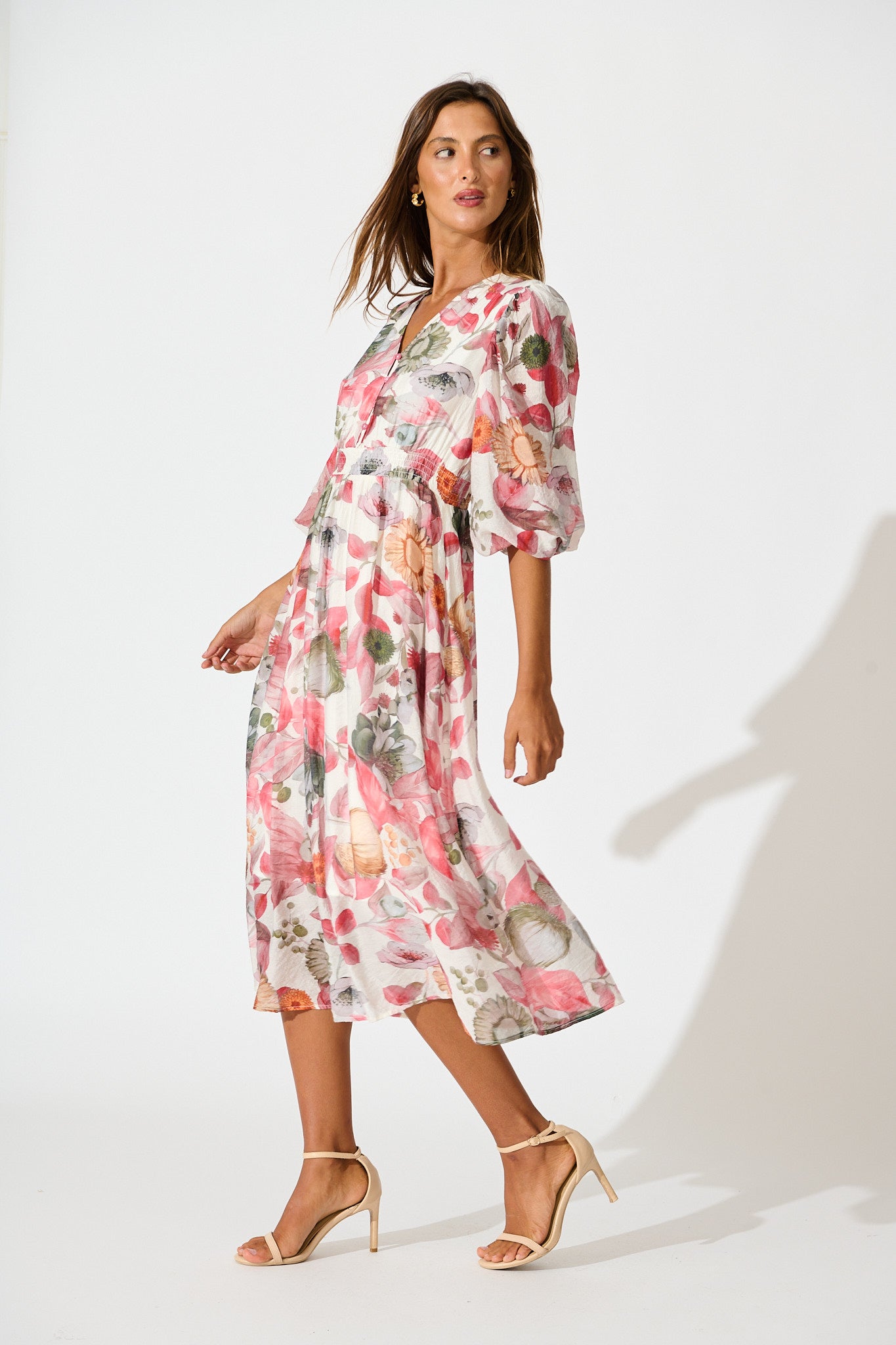 Love Story Midi Dress in Multi Pink Floral Print
