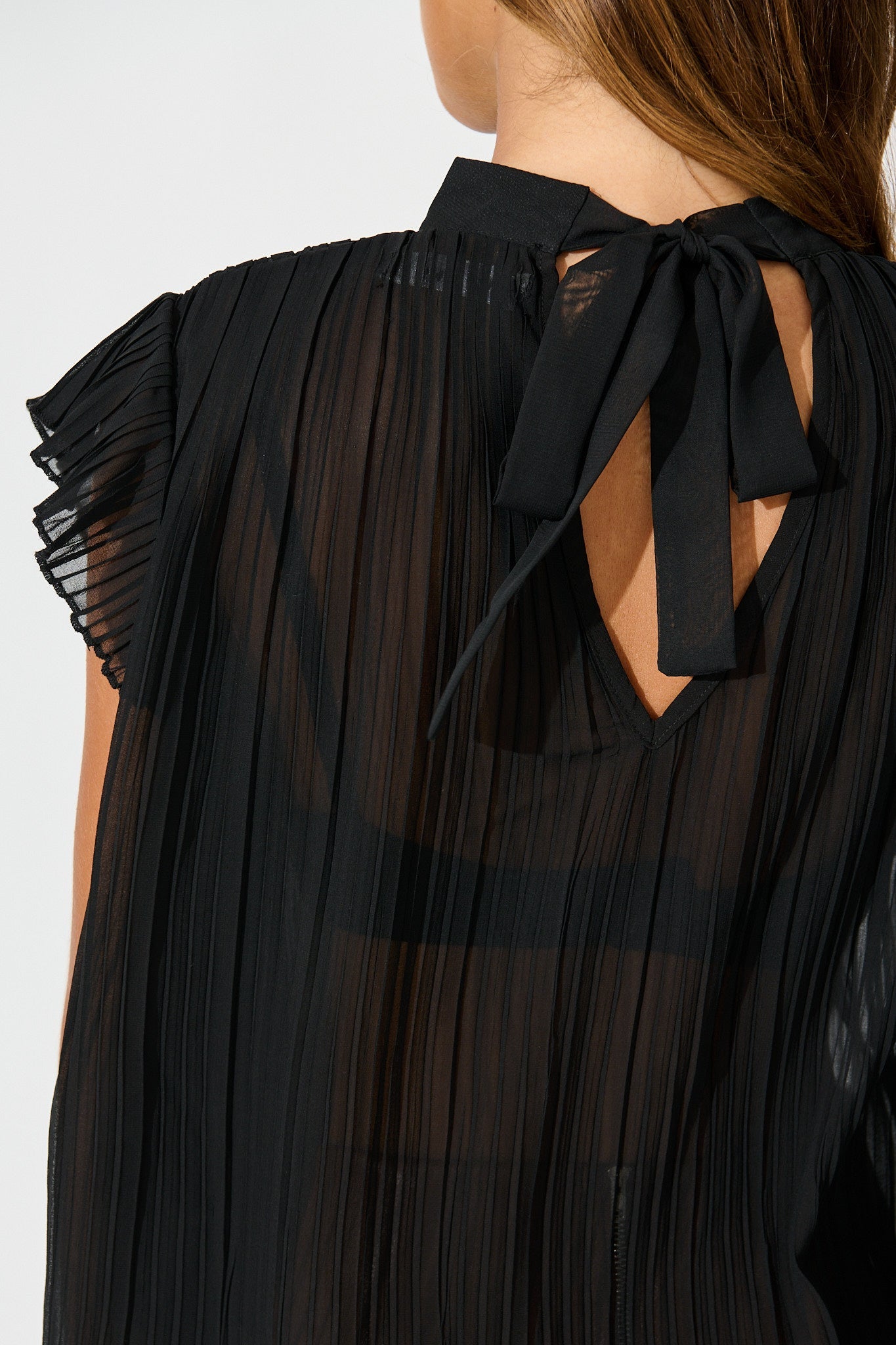Vada Top in Black Pleated Chiffon