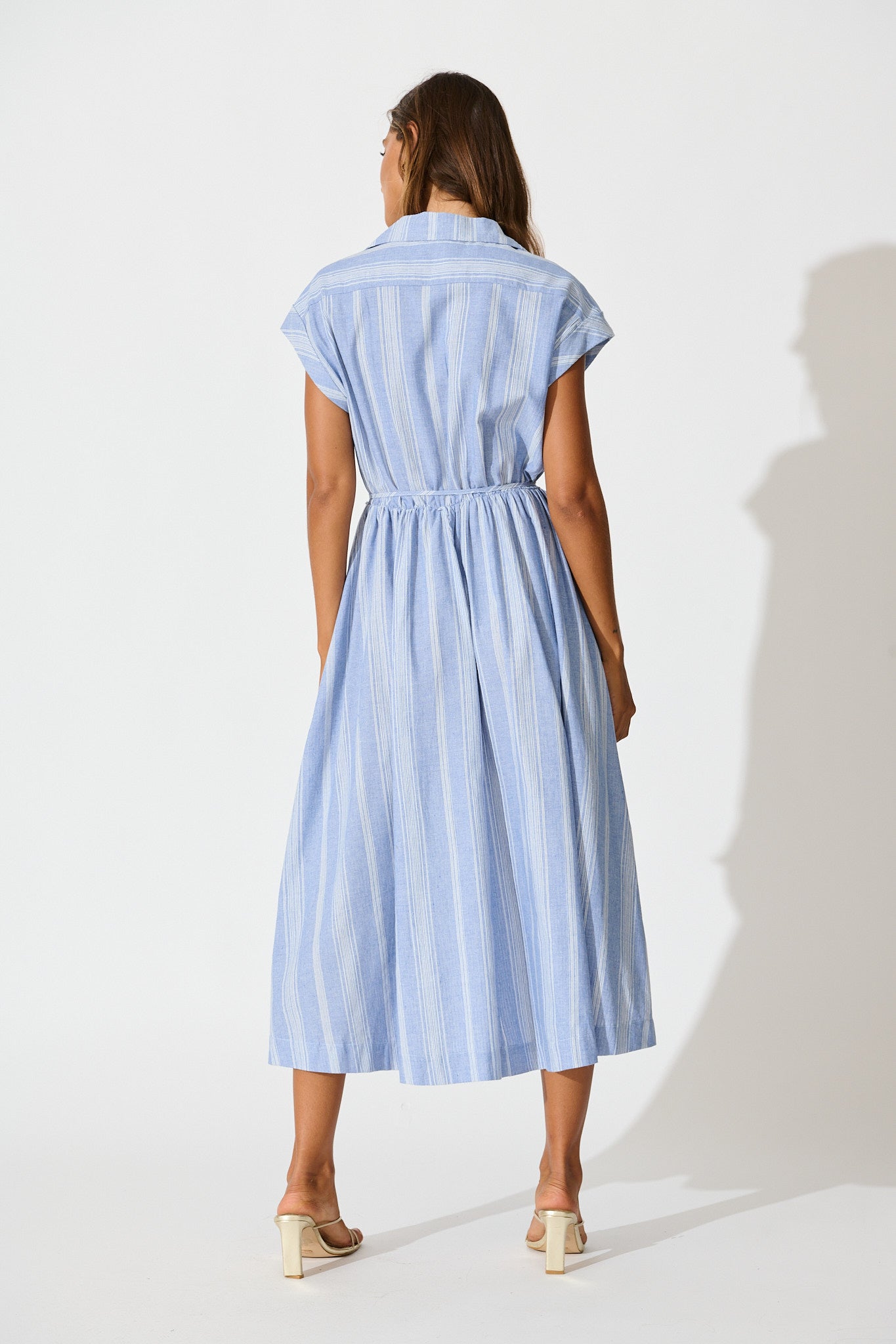 Grace Midi Shirt Dress in Blue and White Stripe