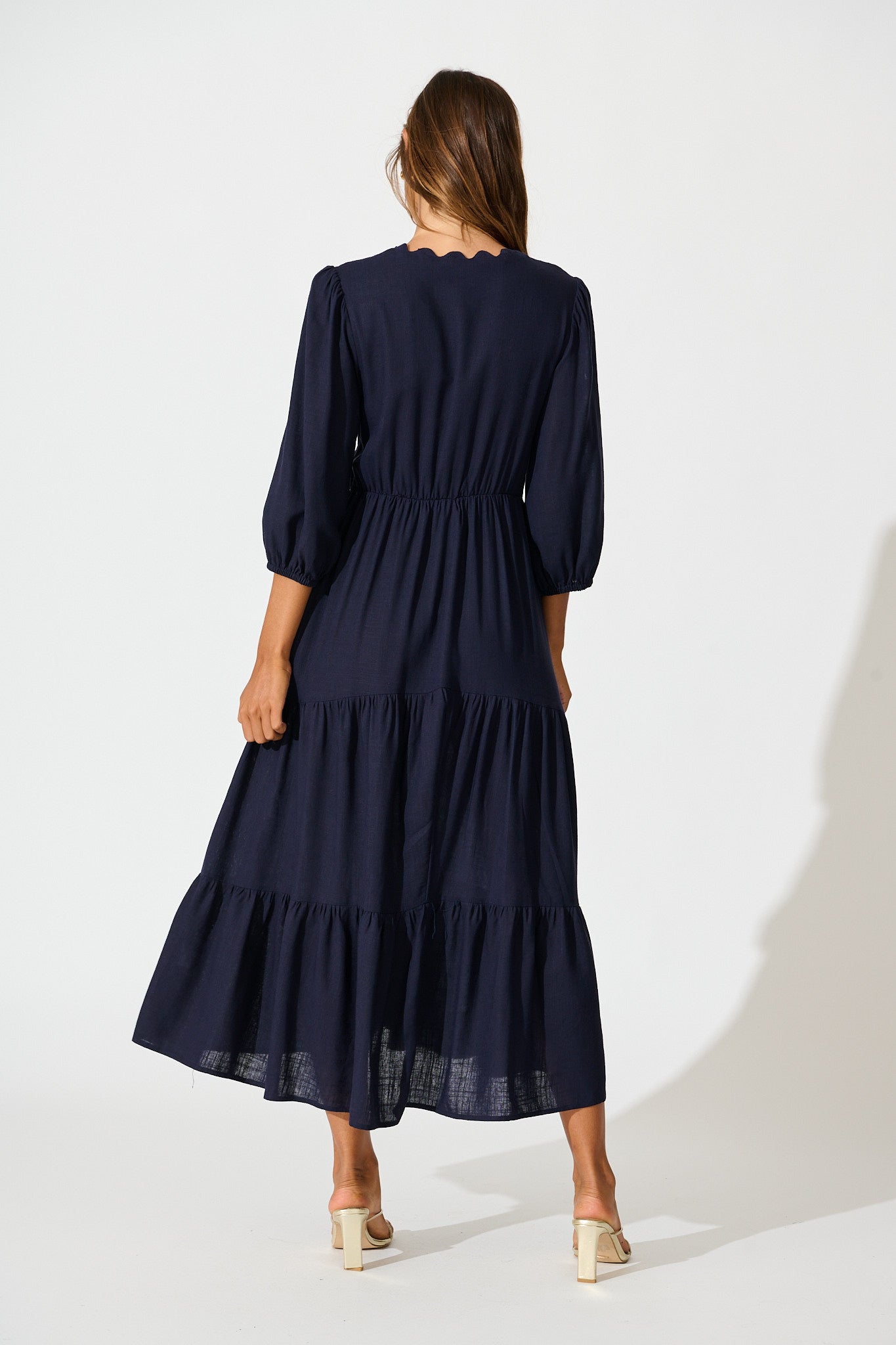 Zena Midi Dress in Navy Linen Blend
