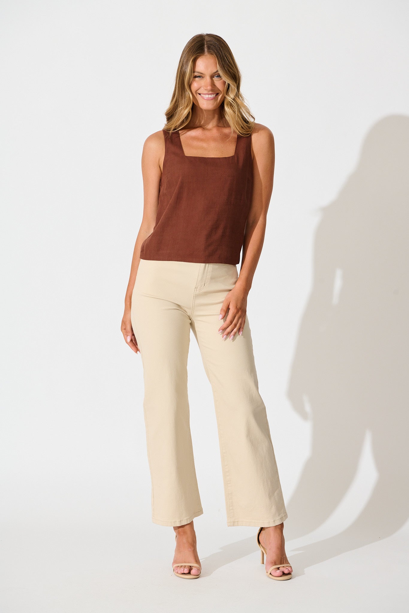 Tiami Cami Top In Chocolate Linen Blend
