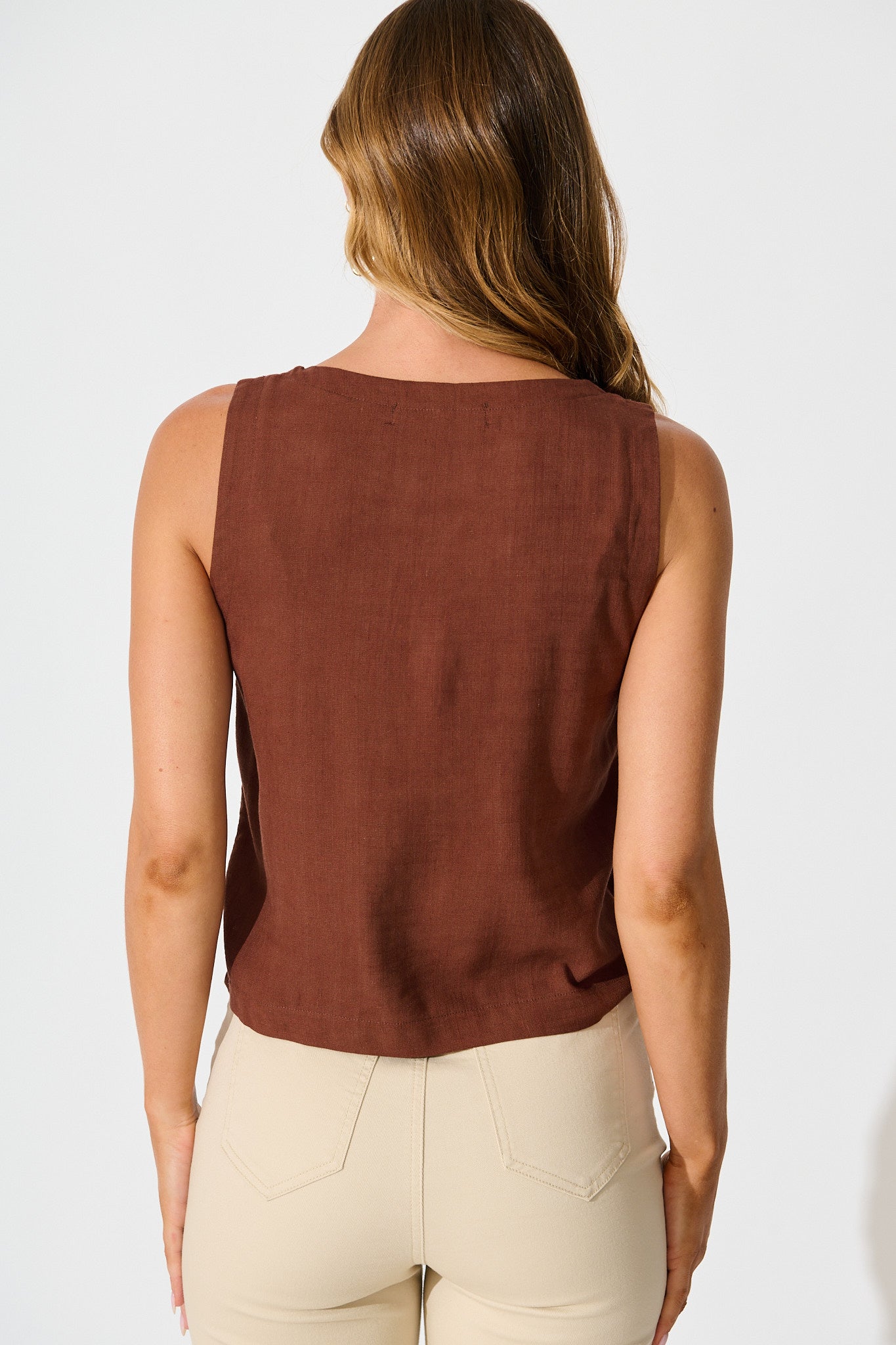 Tiami Cami Top In Chocolate Linen Blend