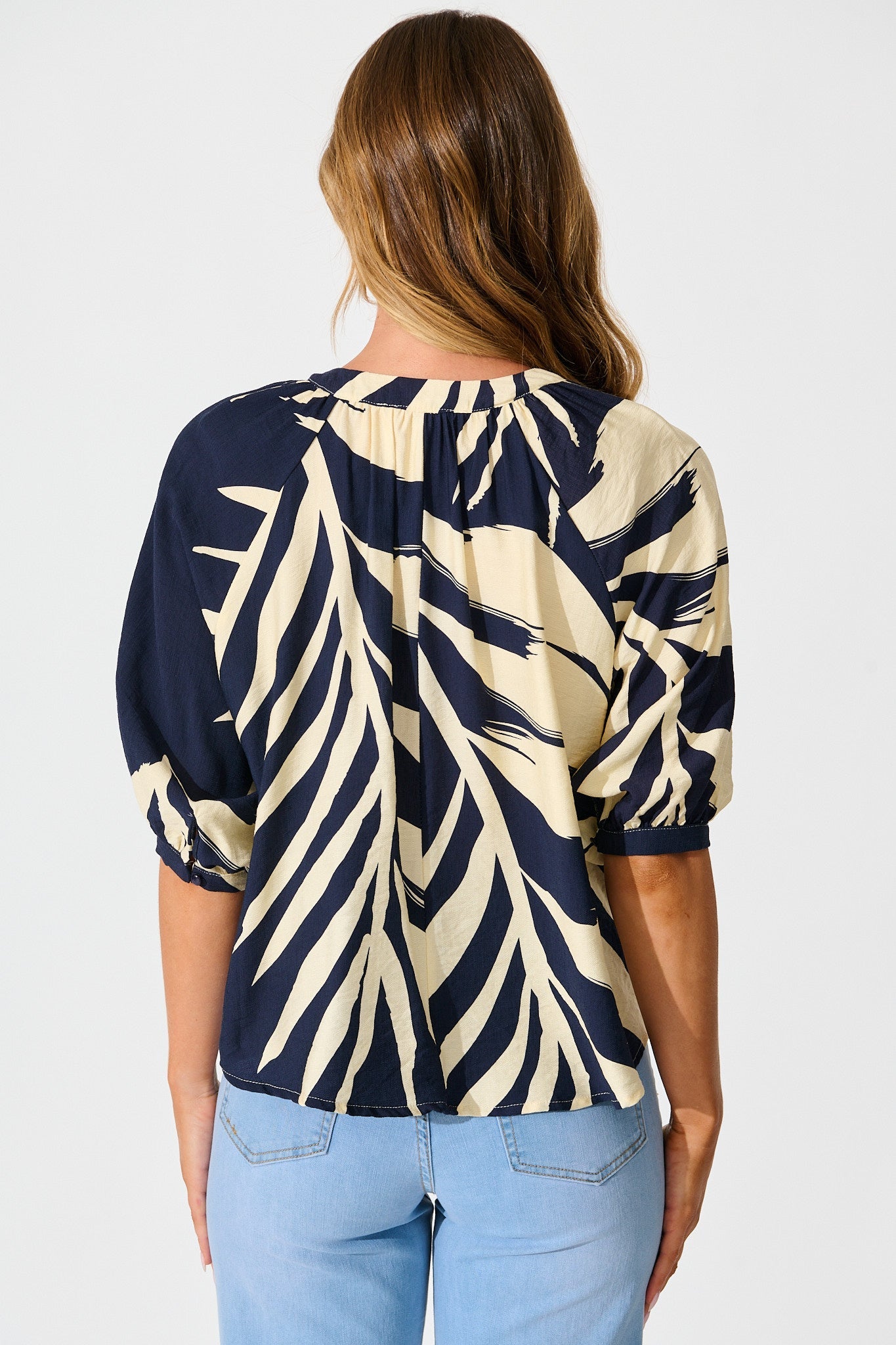 Lost Promises Top in Navy Leaf Print